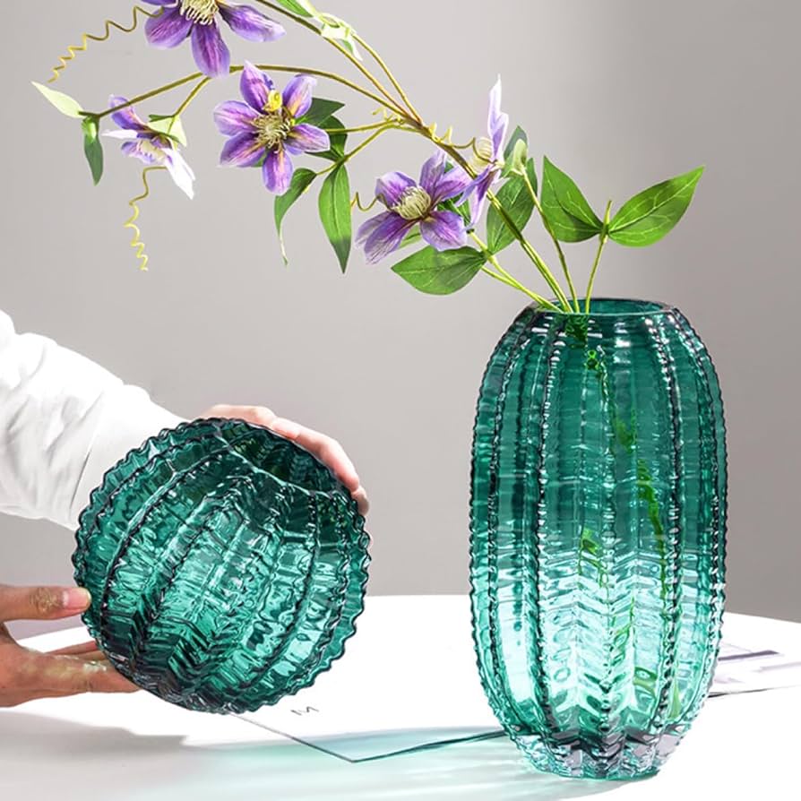 ガラス 花瓶 壺 作家もの フラワーベース 花器 硝子 グリーン 緑