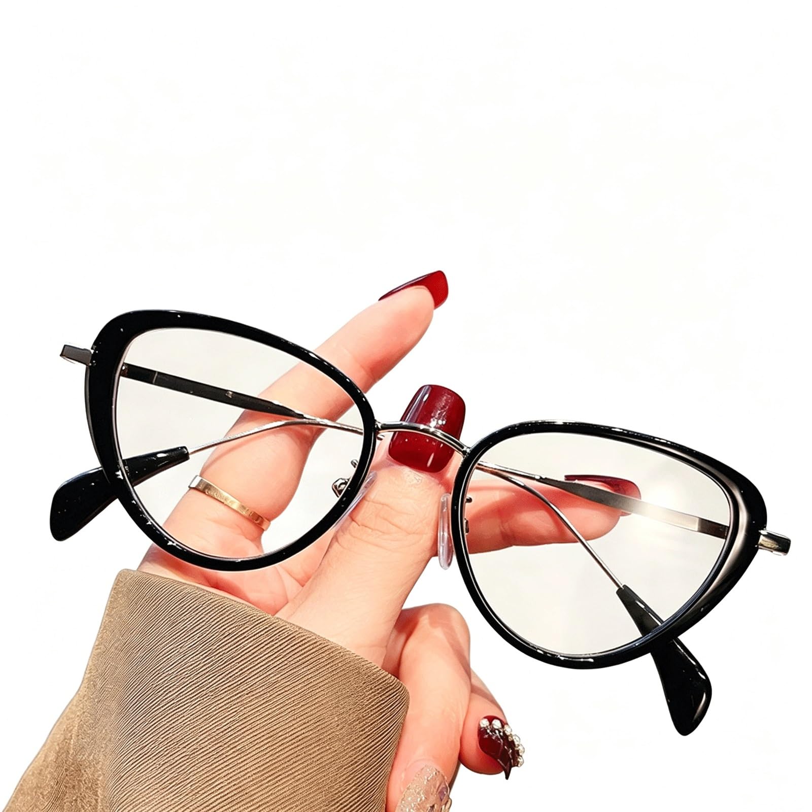 KLJUddGY Cateye Eyewear Frames Ultralight Reading Glasses Non Prescription Eyeglasses Full Rim Spectacles for Computer Modern Fashion(Nero)