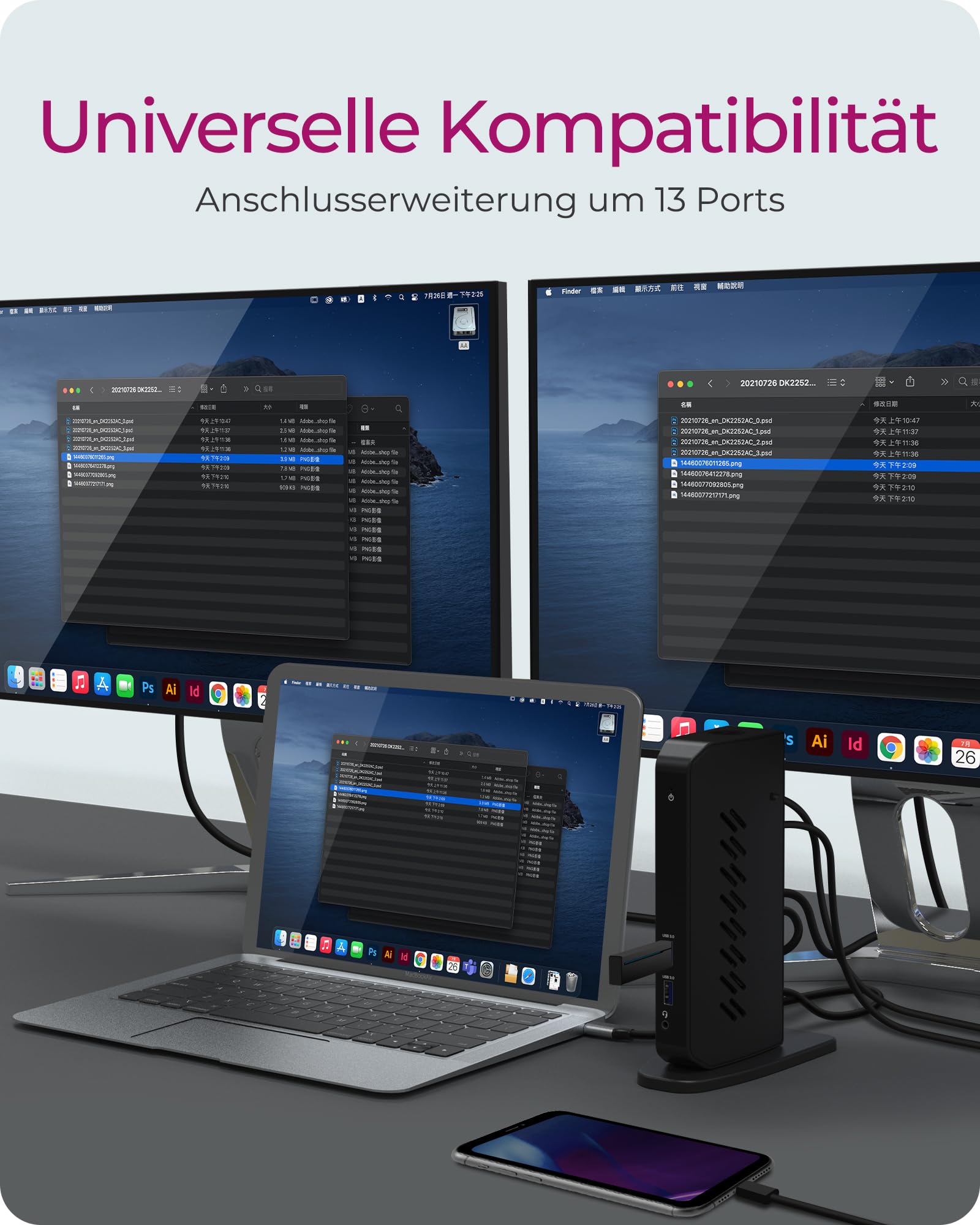 ICY BOX Stacja dokująca USB-C (11 w 1) z 2x HDMI i 2x DP, stacja dokująca USB-C do laptopa (Gigabit Ethernet, 6 portów USB 3.0), DisplayLink, IB-DK2252AC