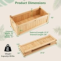 Vista 9 de Giantex Cama de jardín elevada de 27.5 pulgadas, jardinera de madera, maceta rectangular plegable para exteriores con parte inferior extraíble