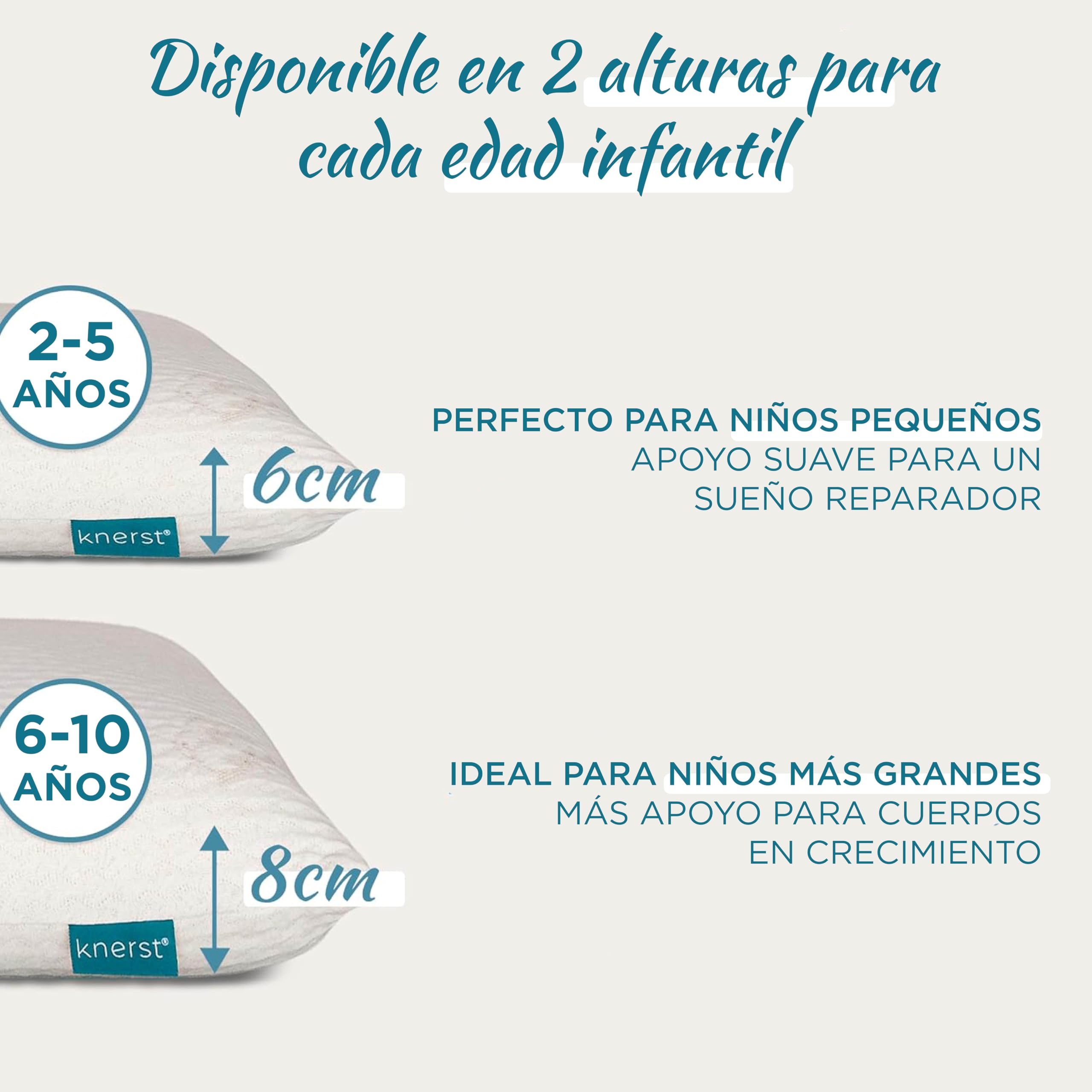 KNERST Almohada Infantil 50x25x6 Viscoelastica, Memory Foam, Made in España