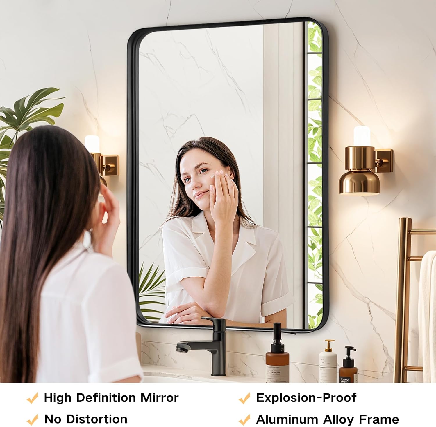 black mirror for bathroom wall - 26x38 inch bathroom mirrors over sink with rectangular metal frame, black vanity rectangle mirror for restroom, hallway, home office 38"l x 26"w black