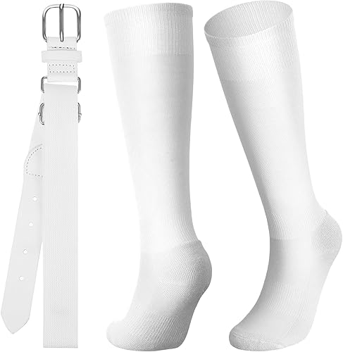 Zhanmai Cinturón de béisbol y calcetines combinados, calcetines de sóftbol ajustables y cinturón elástico en la cintura para jóvenes, niños, niñas y