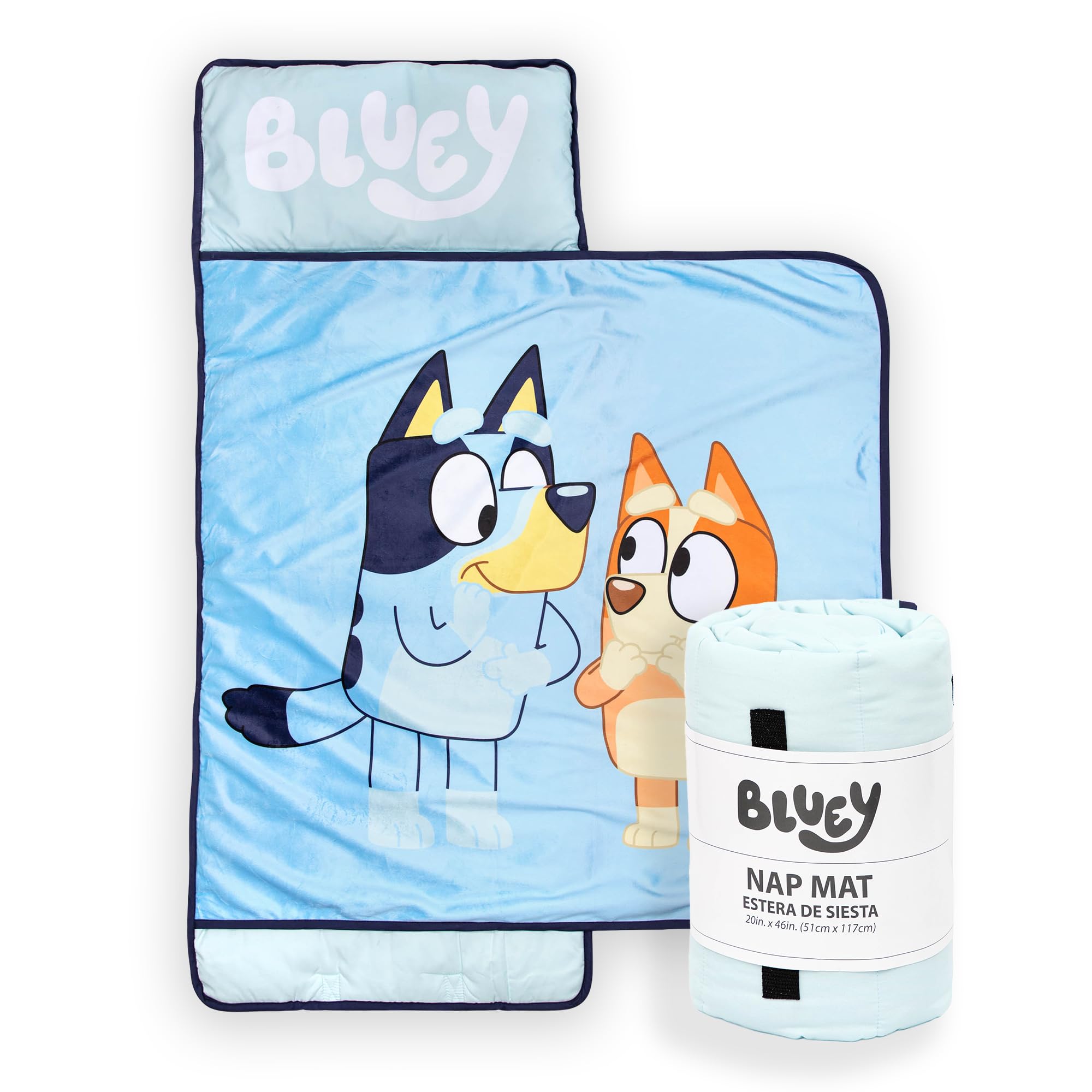 Jay Franco Bluey Sisters Nap Mat – Built-in Pillow and Blanket - Super Soft Microfiber Kids'/Toddler/Children's Bedding, Ages 3-7 (Official Bluey Product)