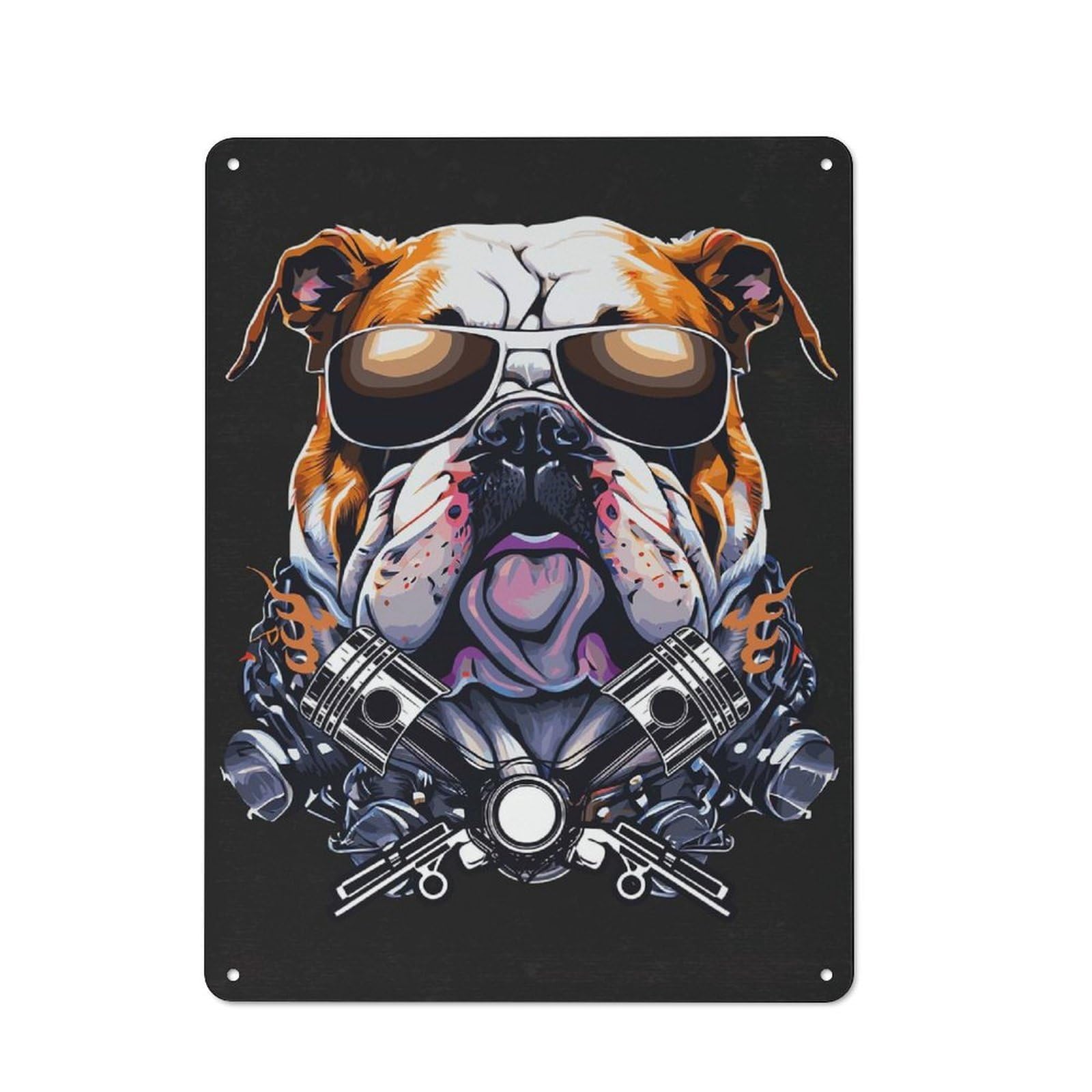 Junmoney Style-15 Bistro Style English Bulldog Biker Dog Tin Wall Sign 40X30cm, Shop Wall Decor For Takeaway, Bar, Kitchen Or Counter Area