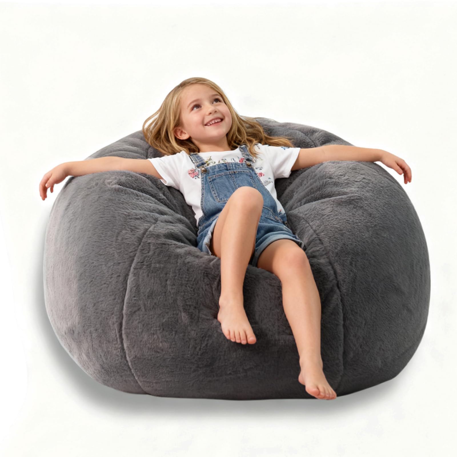 LPMOERA Fluffy Faux Fur Bean Bag Cover (No Filler) Stuffed Animal Bean Bag Storage Comfy Bean Bag Covers for Kids Dark Gray