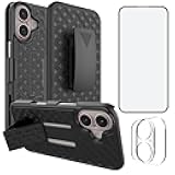 Ailiber Designed for iPhone 16 Case with Stand, iPhone 16 Belt Clip Holster with Camera Lens&Screen Protector, Swivel 2-in-1 Holder, Slim Shockproof Pouch Full Body Protective Cell Phone Cover-Black