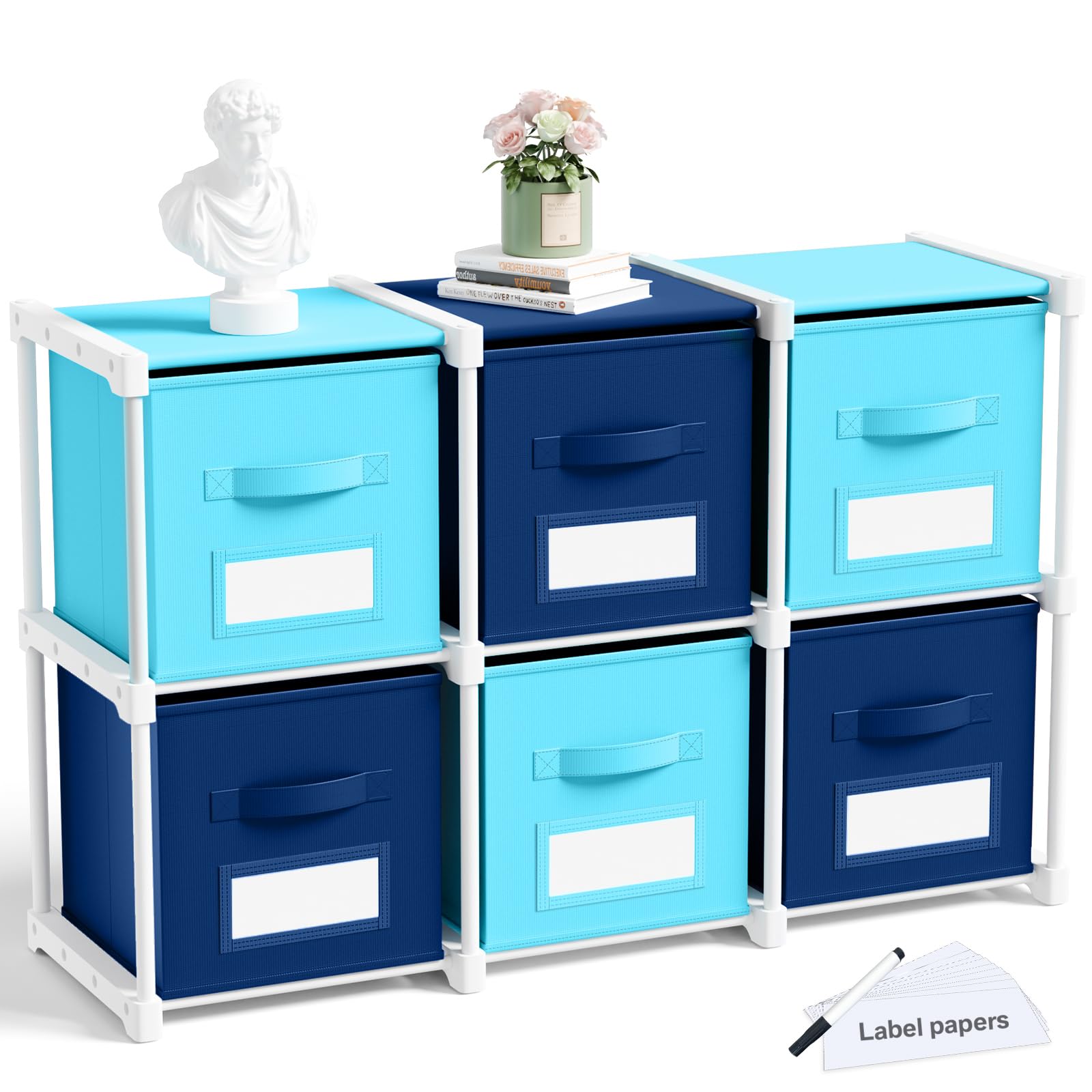 Amazon.com: Geelin 6 Blue Cube Storage Organizer with Fabric Bins