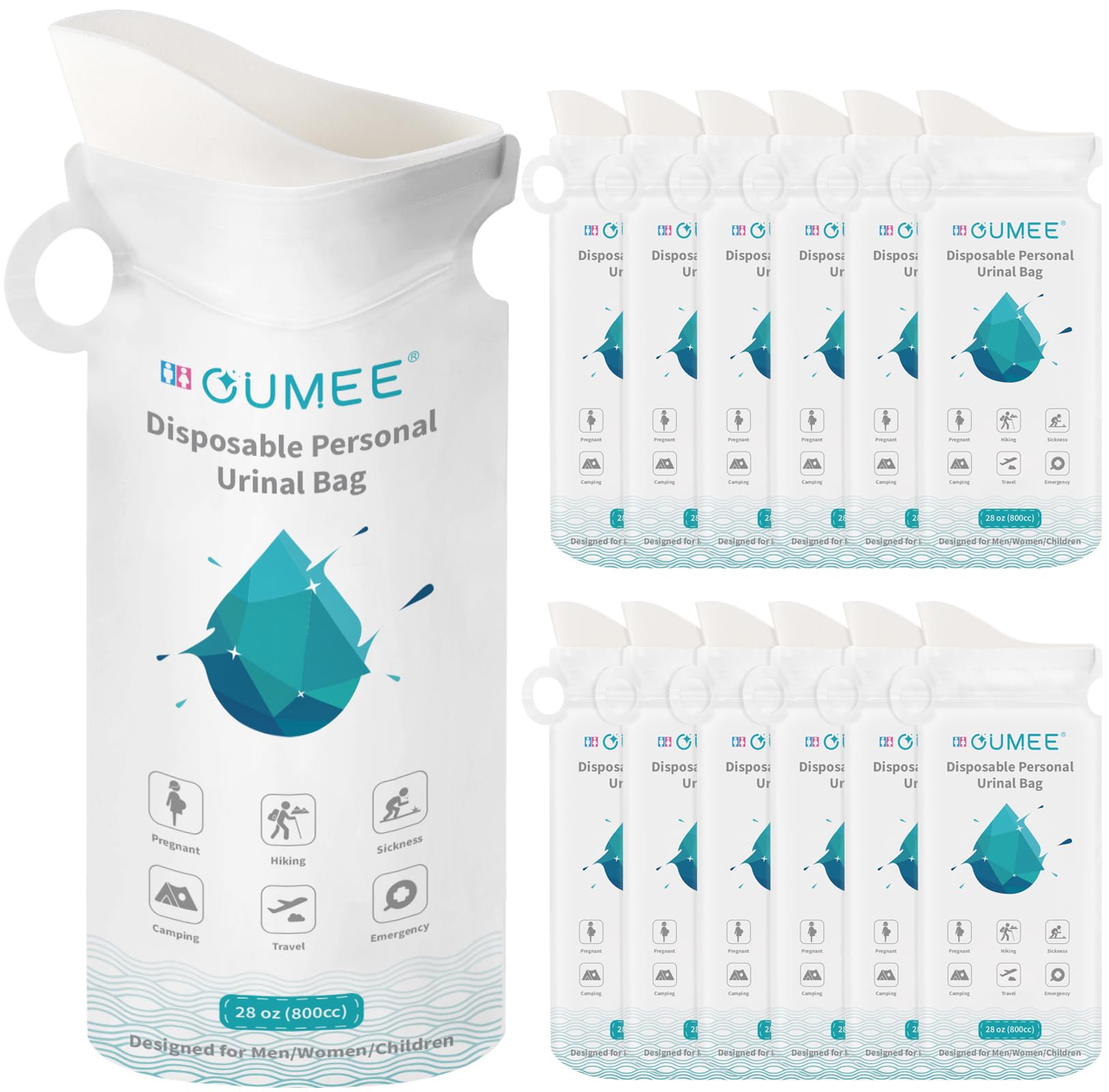 OUMEE 8/12/20/24 Pack 700ml Emergency Disposable Urine Bag Camping Urinary Bag Unisex Etiquette Bag Travel Traffic Jam Portable Toilet Bag for Men Women Kids