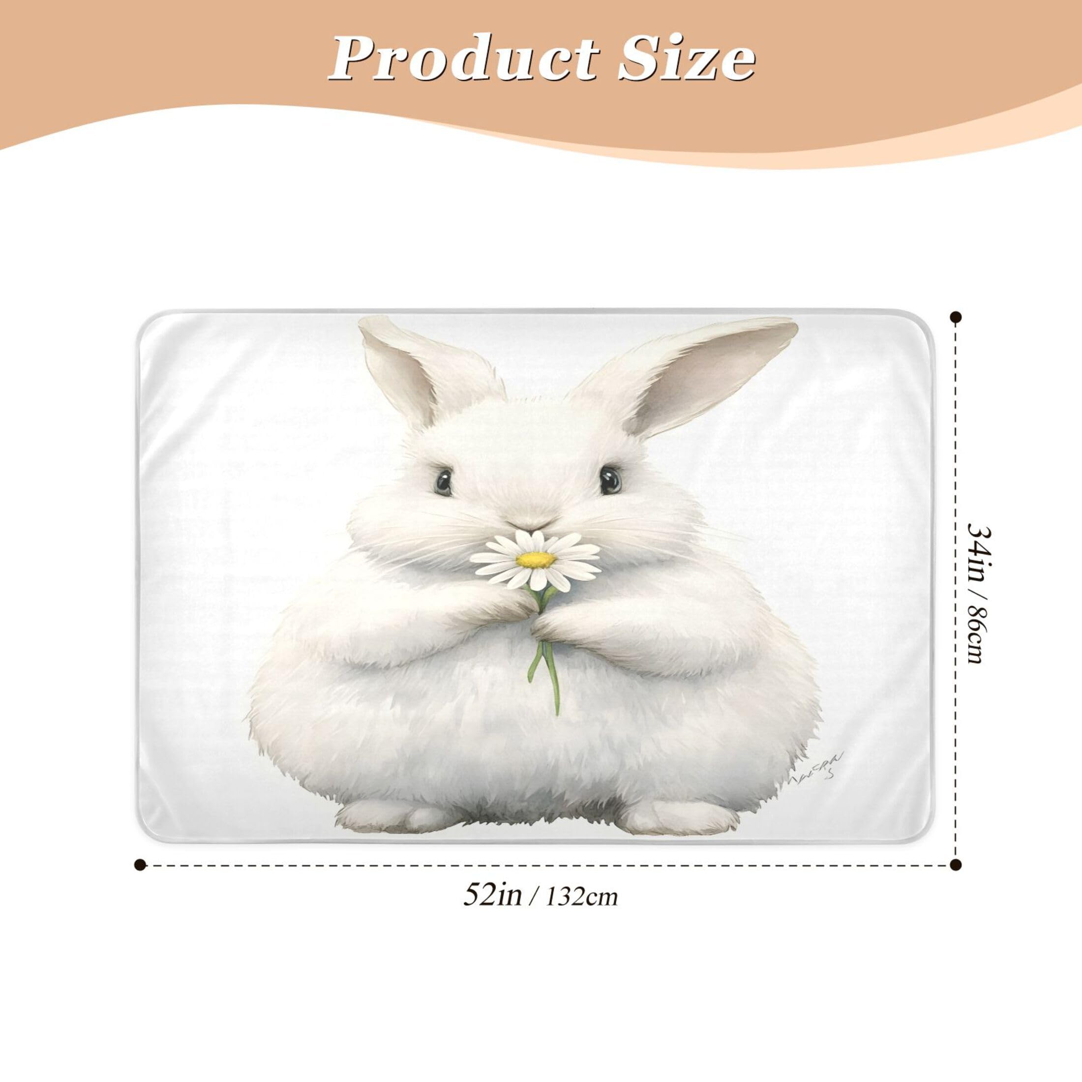 Takiito Bunny with Daisy Bed Pad Reusable Bed Underpad Washable Waterproof Leak-Proof Quick Dry Incontinence Pee Pad for Toddlers Kids Adults Pets 34x52 in