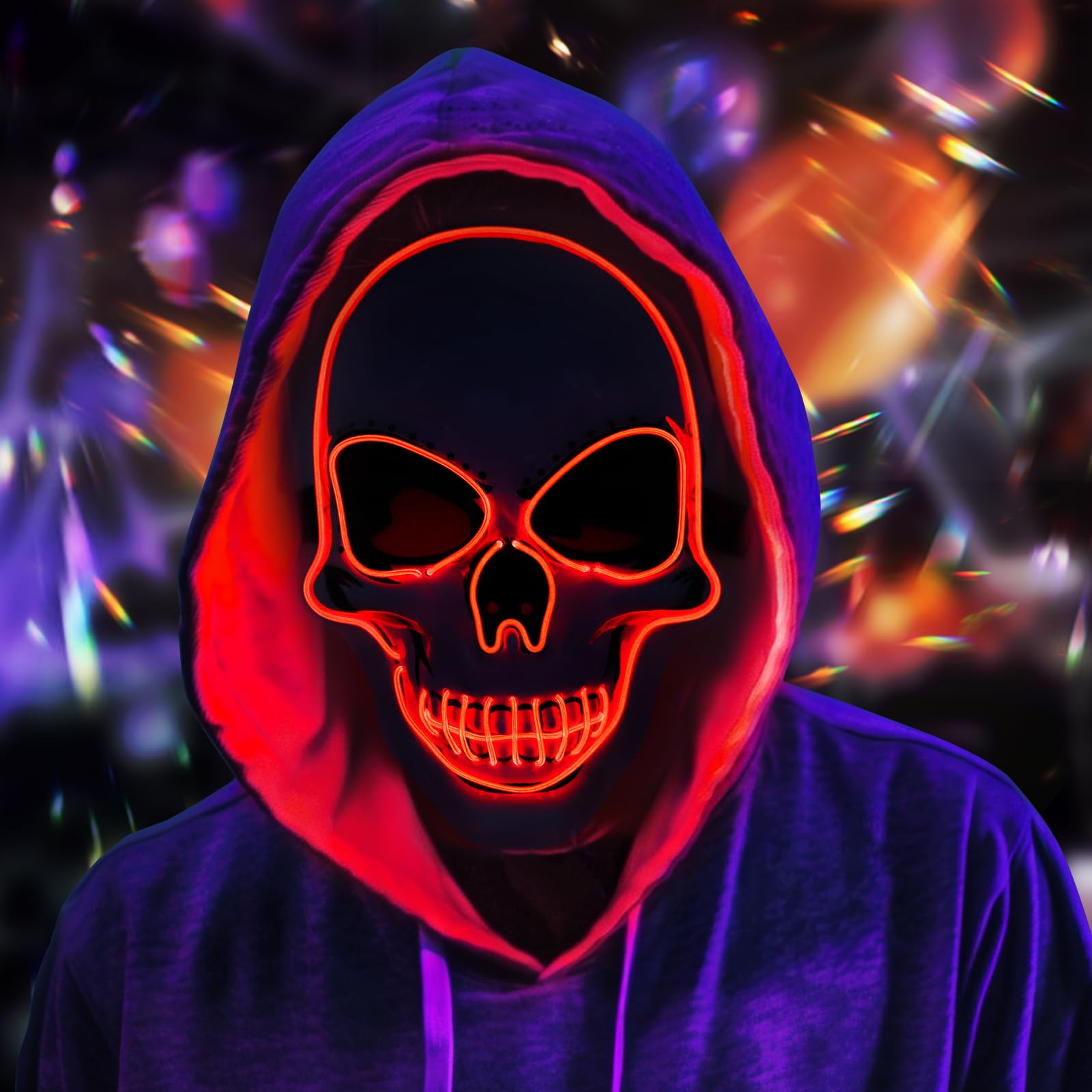Led scary masquerade mask with light purge mask cosplay for costumes party rave decoration gift