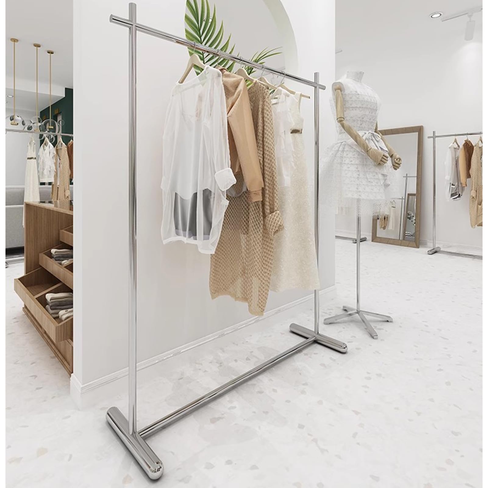 Perchero Metálico En T – Resistente Y Dorado, Ideal Para Tiendas O Dormitorios (soporta Hasta 60 Kg)