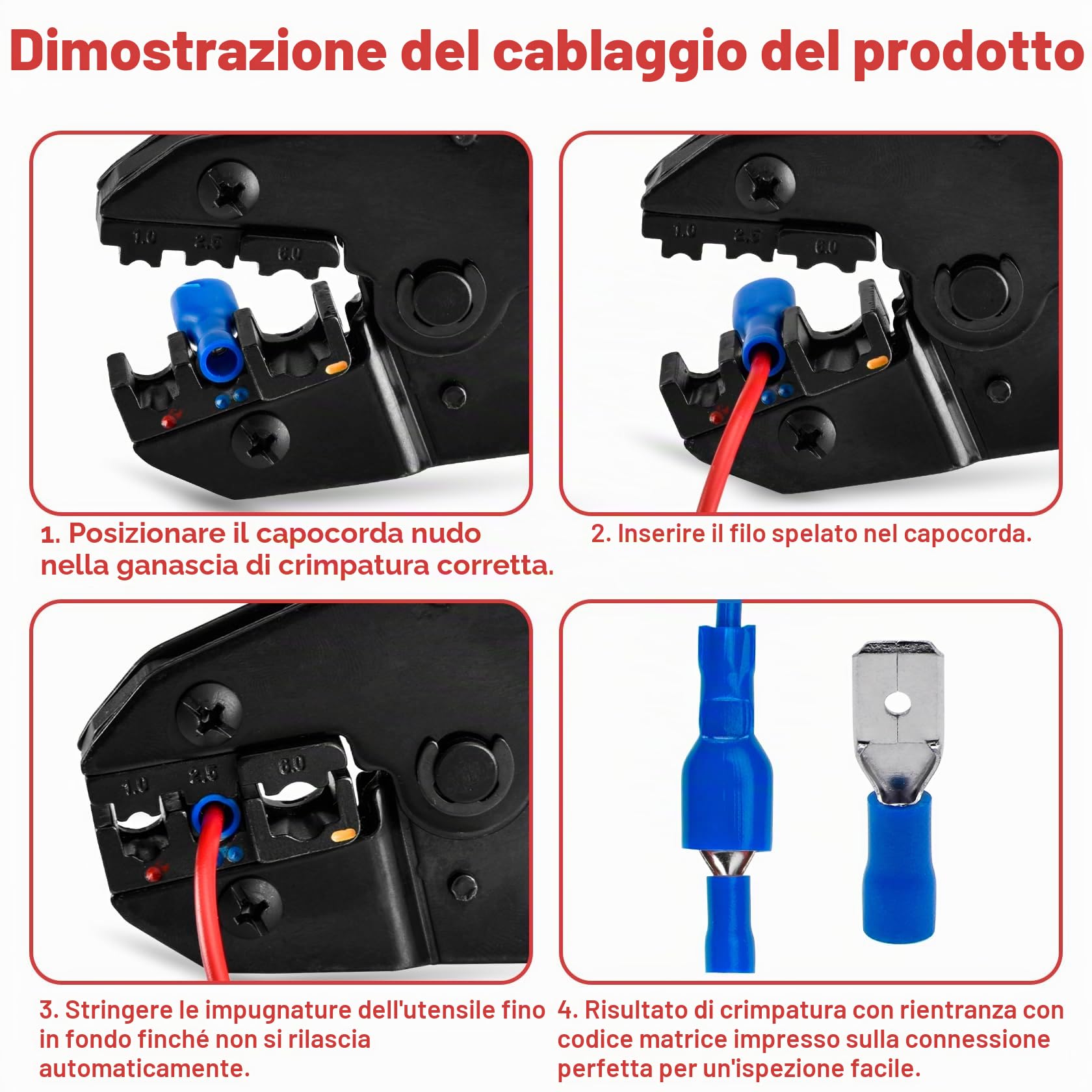 Heschen 100 terminali per cavo femmina in vinile completamente isolati, 6,3 x 0,8 mm, per 1,5 – 2,5 mm² (16 – 14 AWG) blu