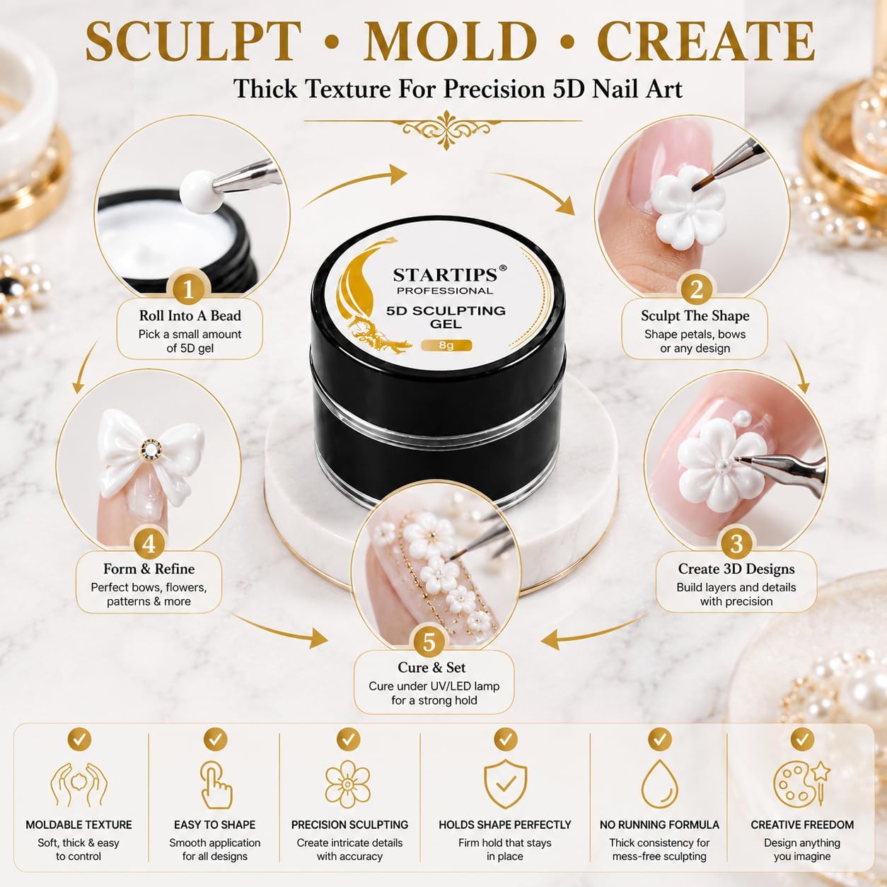 Buy STARTIPS 5D Sculpting Gel for Nail Art, 8g | Nude | Hard