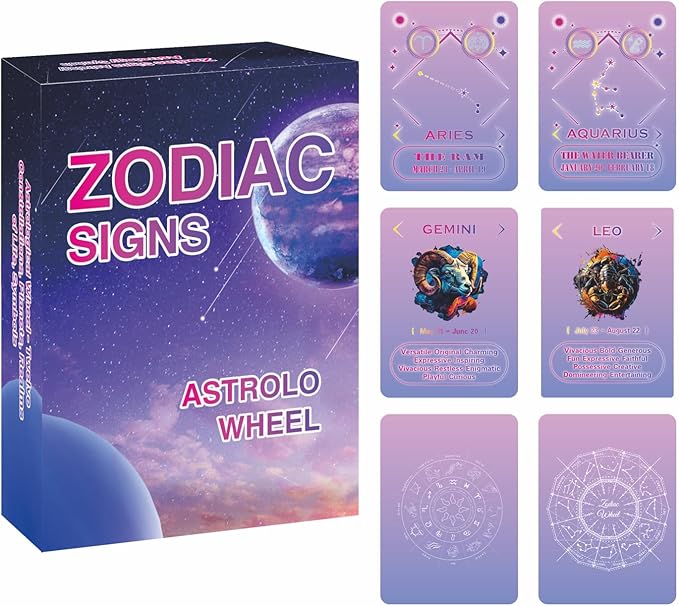 Constellation Oracle Cards, Astrology oracle deck, twelve zodiac signs, wheel charts, correct dates and colors of The twelve zodiac signs,Including their zodiac signs and key personality traits