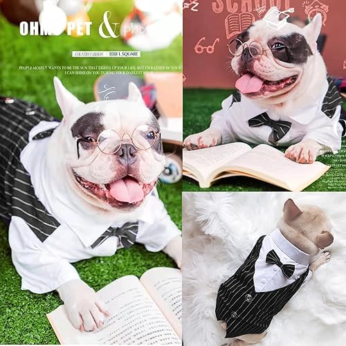 Miniatura 2 de Camisa de esmoquin a rayas para perro, traje formal con pajarita, disfraz elegante para mascotas, camisas de boda para perro, príncipe, camisa de