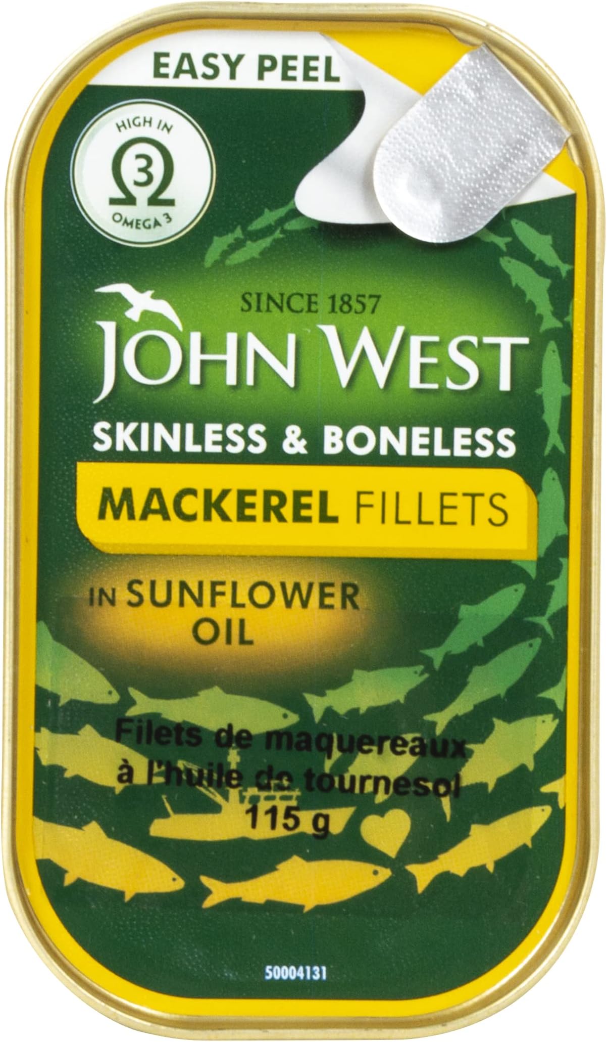 John West Skinless and Boneless Easy Peel Mackerel Fillets in Sunflower Oil 115 g