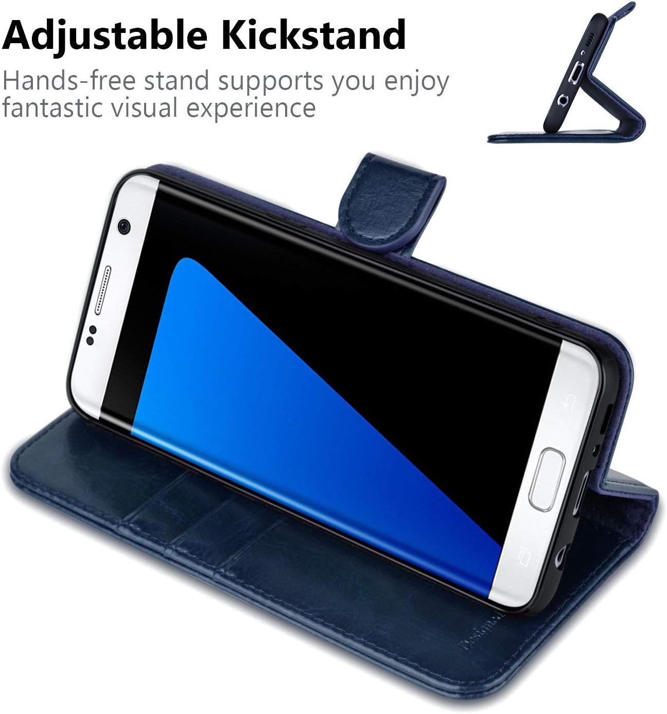 OCASE Galaxy S7 Edge Case [TPU Shockproof Interior Protective Case] [Card Slot] [Kickstand] Leather Wallet Flip Case Samsung Galaxy S7 Edge (Blue)