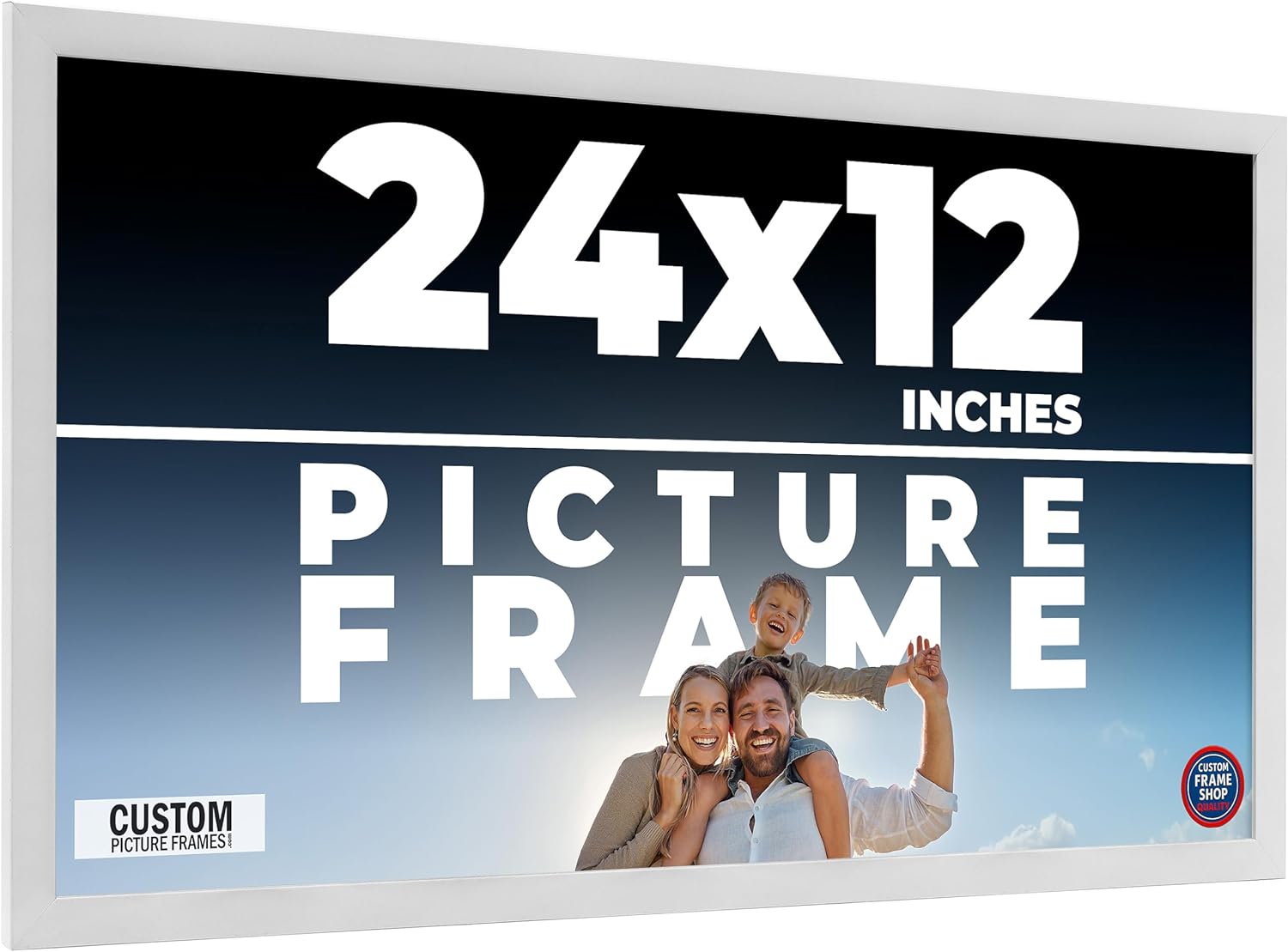24x12 Frame White Real Wood Picture Frame Width 0.75 Inches | Interior Frame Depth 0.5 Inches | Bianca Mid Century Photo Frame Complete with UV Acrylic, Foam Board Backing & Hanging Hardware