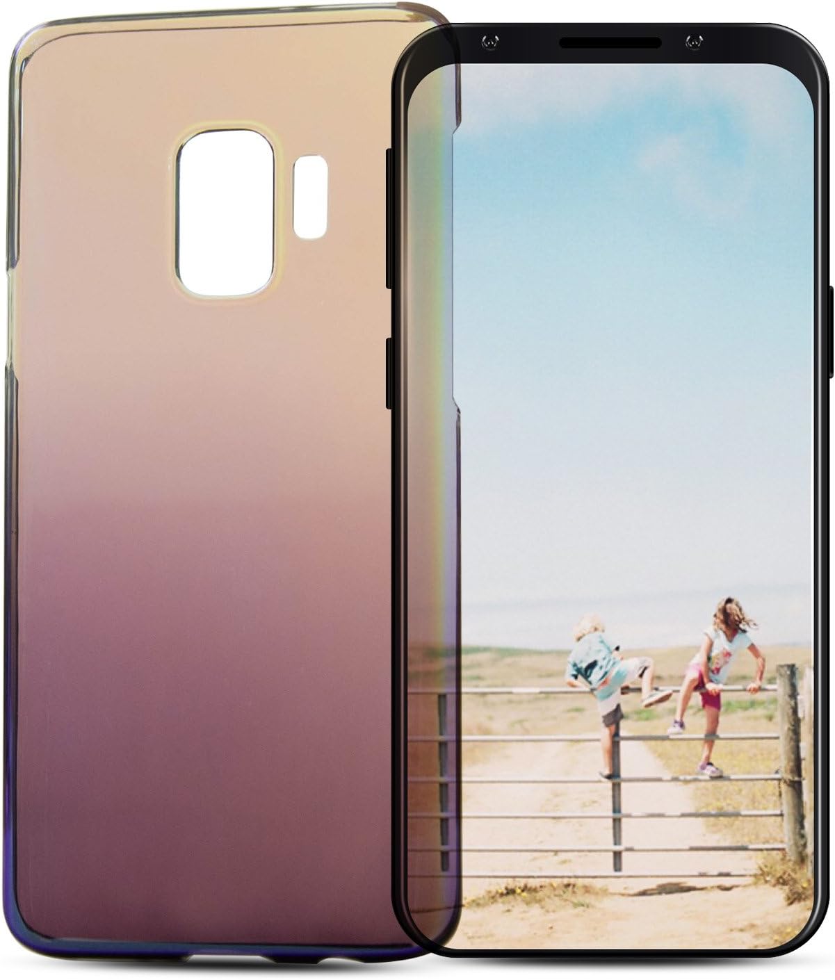 SUPVIN Slim Fit Clear Gradient Color Changing Luxury Phone Case [Support Wireless Charging] Transparent Hard PC Back Cover Hybrid Bumper Protective Case Compatible for Samsung Galaxy S9(Purple)