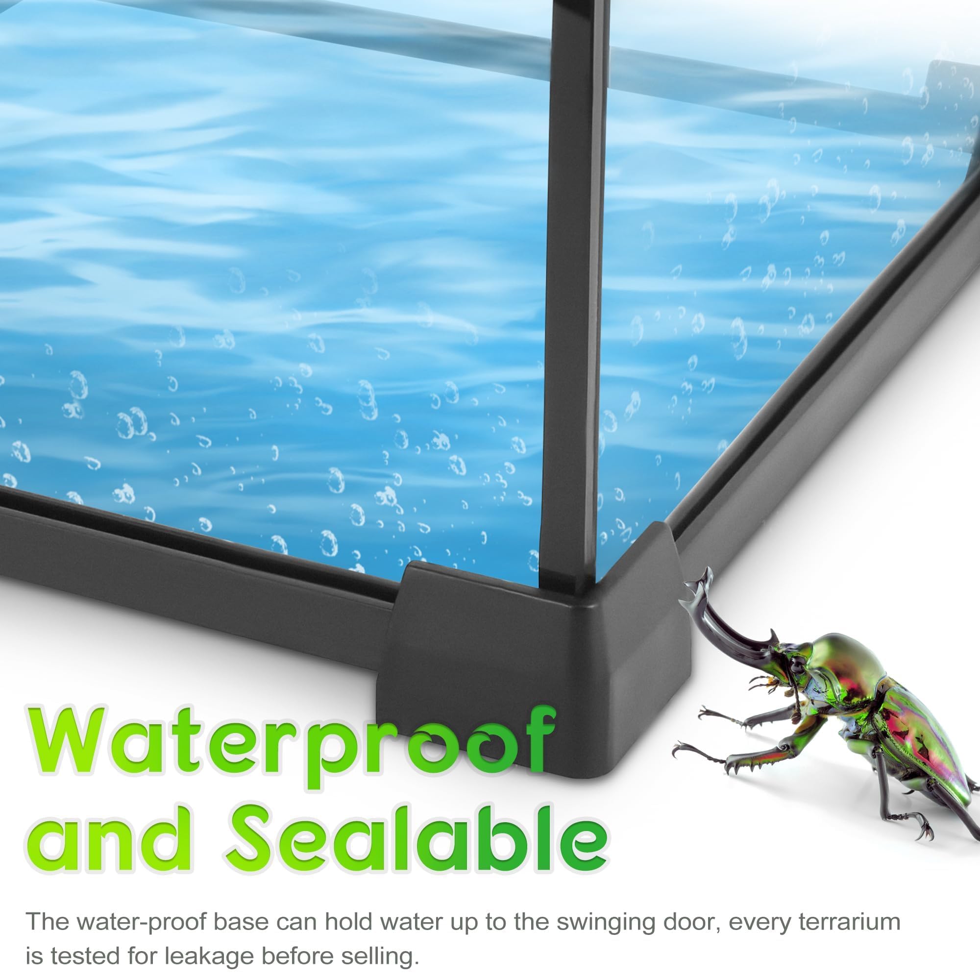 Terrario de vidrio profesional de 12 x 8 x 8 pulgadas, tanque de hábitat duradero para reptiles con marco de aleación de aluminio resistente al calor, puertas giratorias frontales dobles