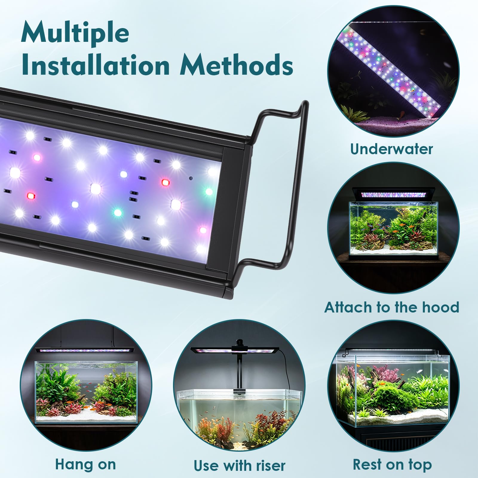 hygger Lampe LED pour aquarium 24h/24, 7j/7, éclairage à spectre complet 16 W avec supports 12 couleurs et 9 niveaux de luminosité pour eau douce (63-76 cm)