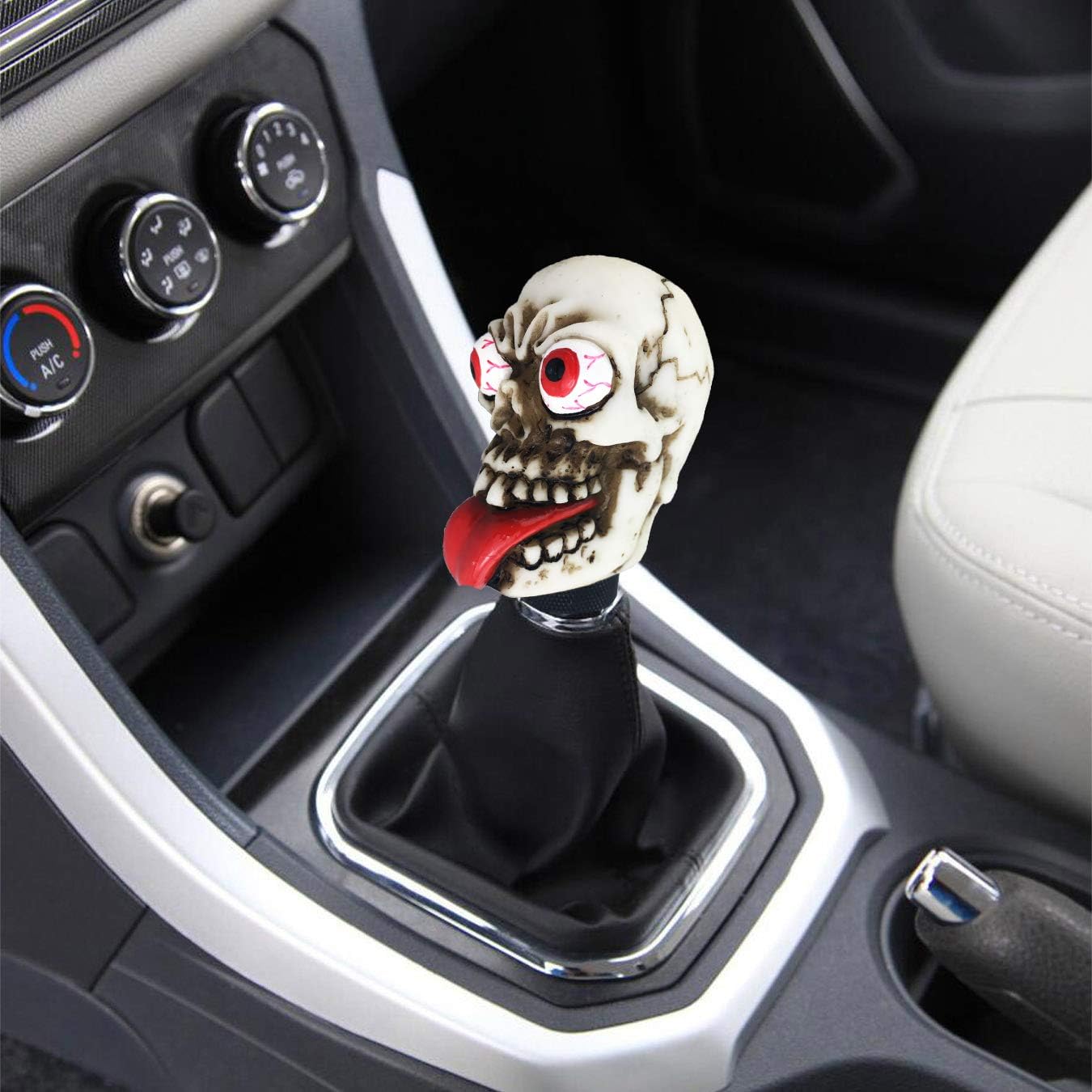 Skull Car Knob Lever Shifter Funny Big Eye Skeleton Gear Stick Shift Handle Replacement Fit Most Manual Auto Vehicles, Beige
