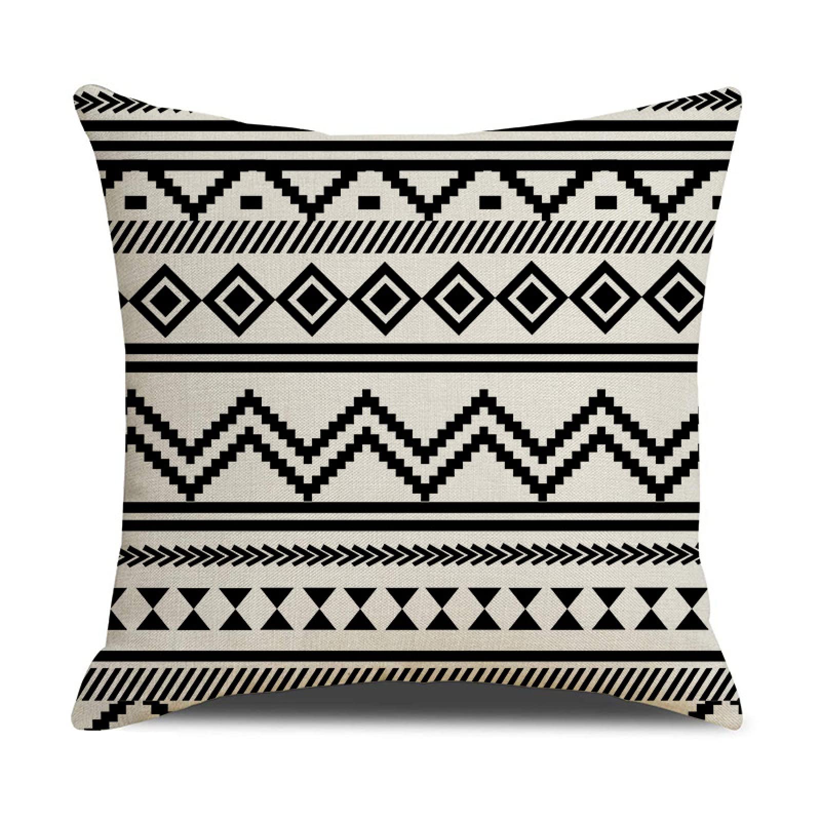 Cushion Covers 40cm x 40cm Striped Geometric Beige Decorative Pillows Linen Square Sofa Bed Cushions with Invisible Zipper Throw Pillow for Living Room Outdoor Pillowcases