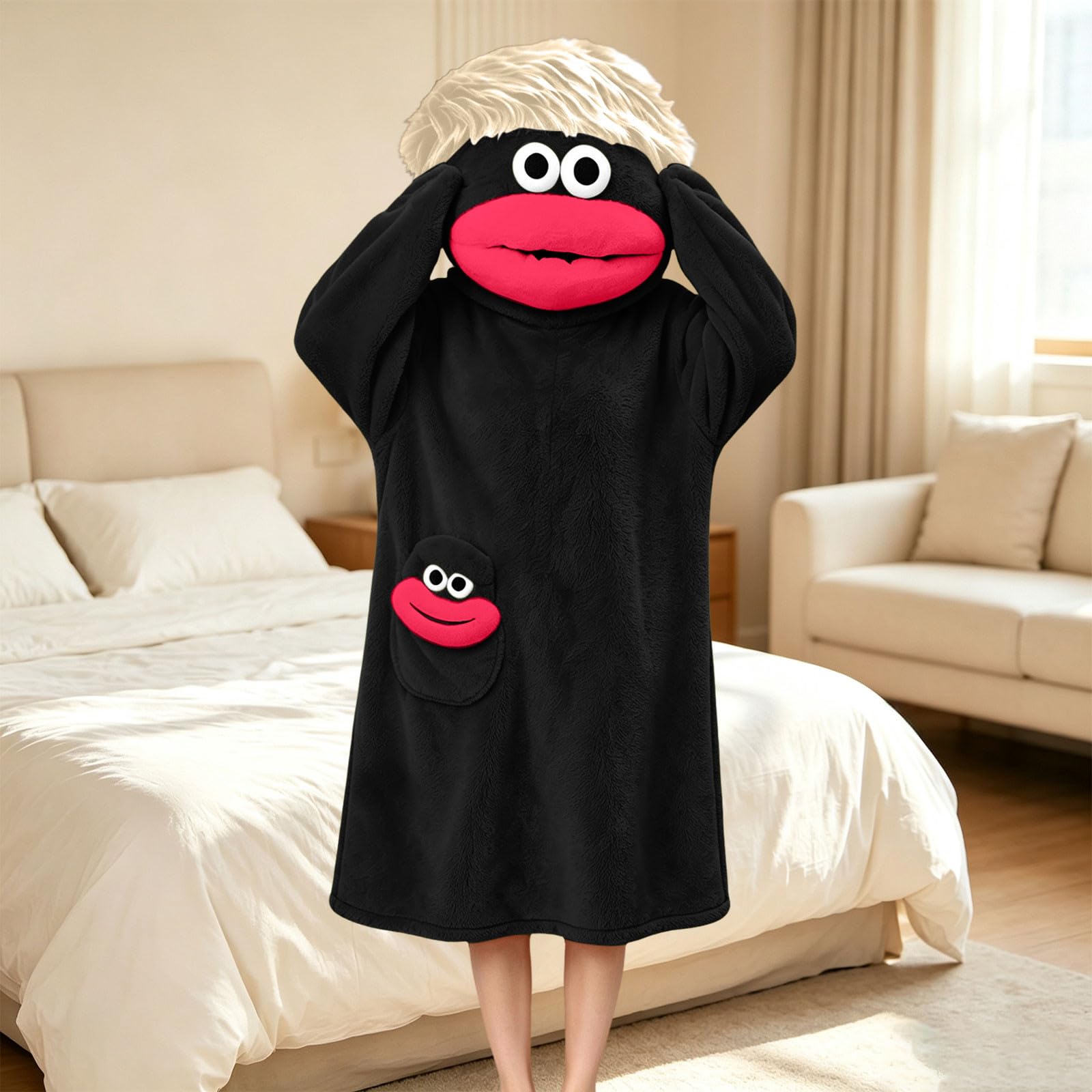 Jamicy Robe de Nuit Monstre Drole Pyjama Femme Hiver Flanelle Épaisse Chaud