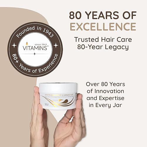 Miniatura 3 de VITAMINS hair cosmetics Mascarilla capilar de queratina para cabello seco dañado, biotina, colágeno y aceite de ricino, acondicionador profundo,