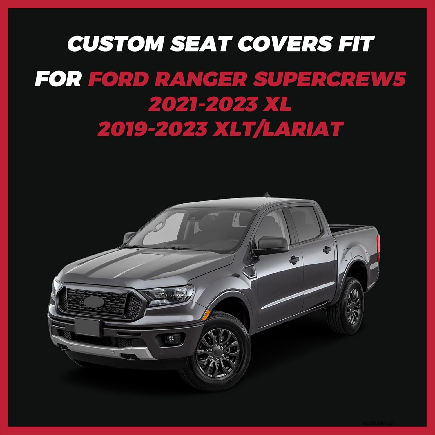 FREESOO Seat Covers for Ford Ranger Seat Covers, Custom Fit Ranger SuperCrew5 XL 2021 2022 2023 & XLT/Lariat 2019 2020 2021 2022 2023, Waterproof Leather Seat Cover, Black Black SuperCrew5 2021-2023 XL & 2019-2023 XLT/LARIAT