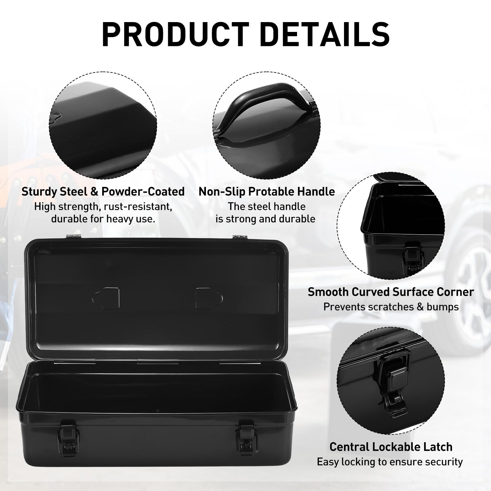 QUARKZMAN Caja De Herramientas De Acero Portátil 16.4" x 7.7" x 3.9" | Caja De Almacenamiento De Herramientas Organizador De Metal, Con Asa Y Doble Pestillo De Metal, Para Taller Garaje