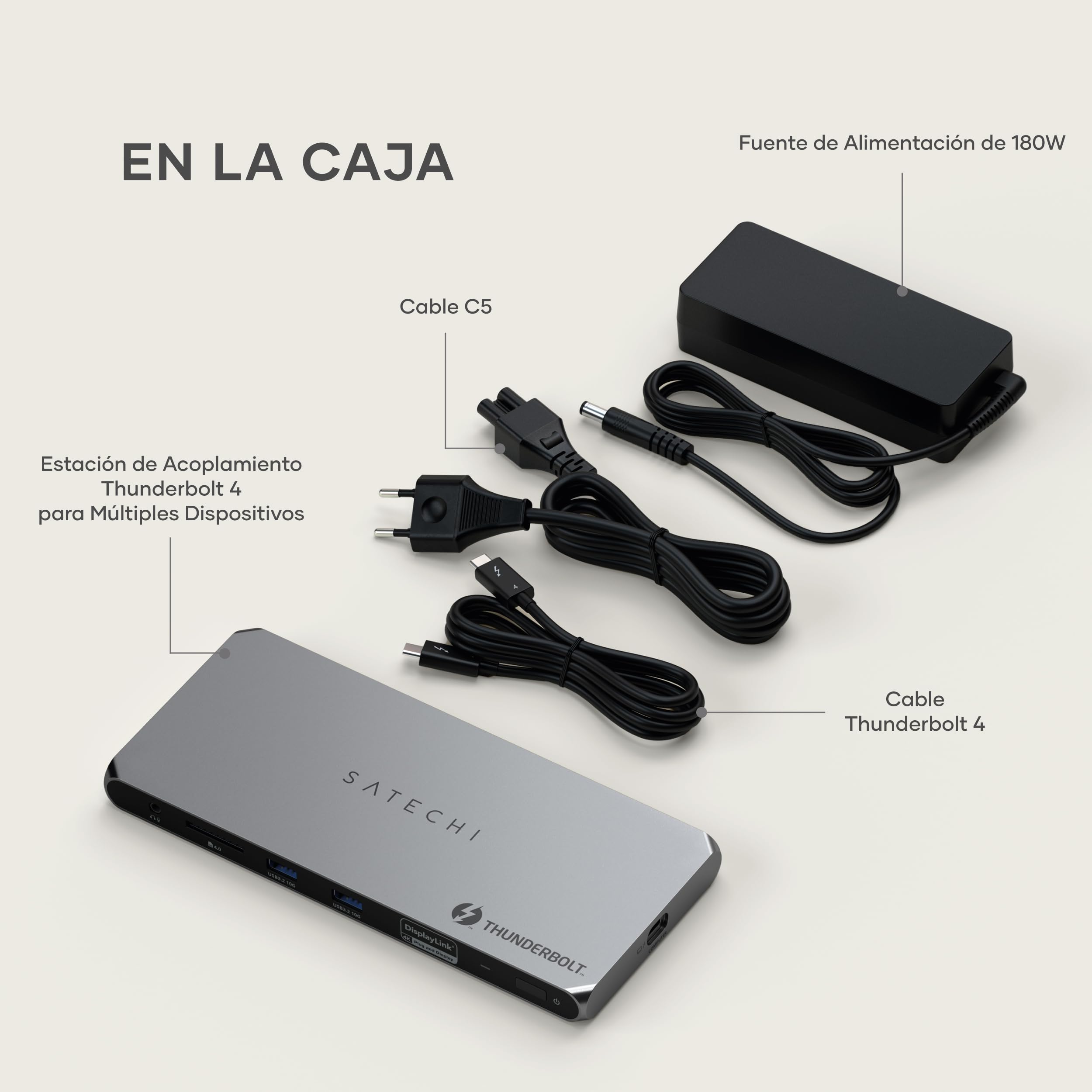 SATECHI Docking Station 12 en 1 Thunderbolt 4, HDMI, 96W, DisplayLink | 3x Thunderbolt 4 a 40Gbps, 2x HDMI 4K@60Hz, 2x USB-A 10Gbps, Ethernet, lector SD (requiere DisplayLink)