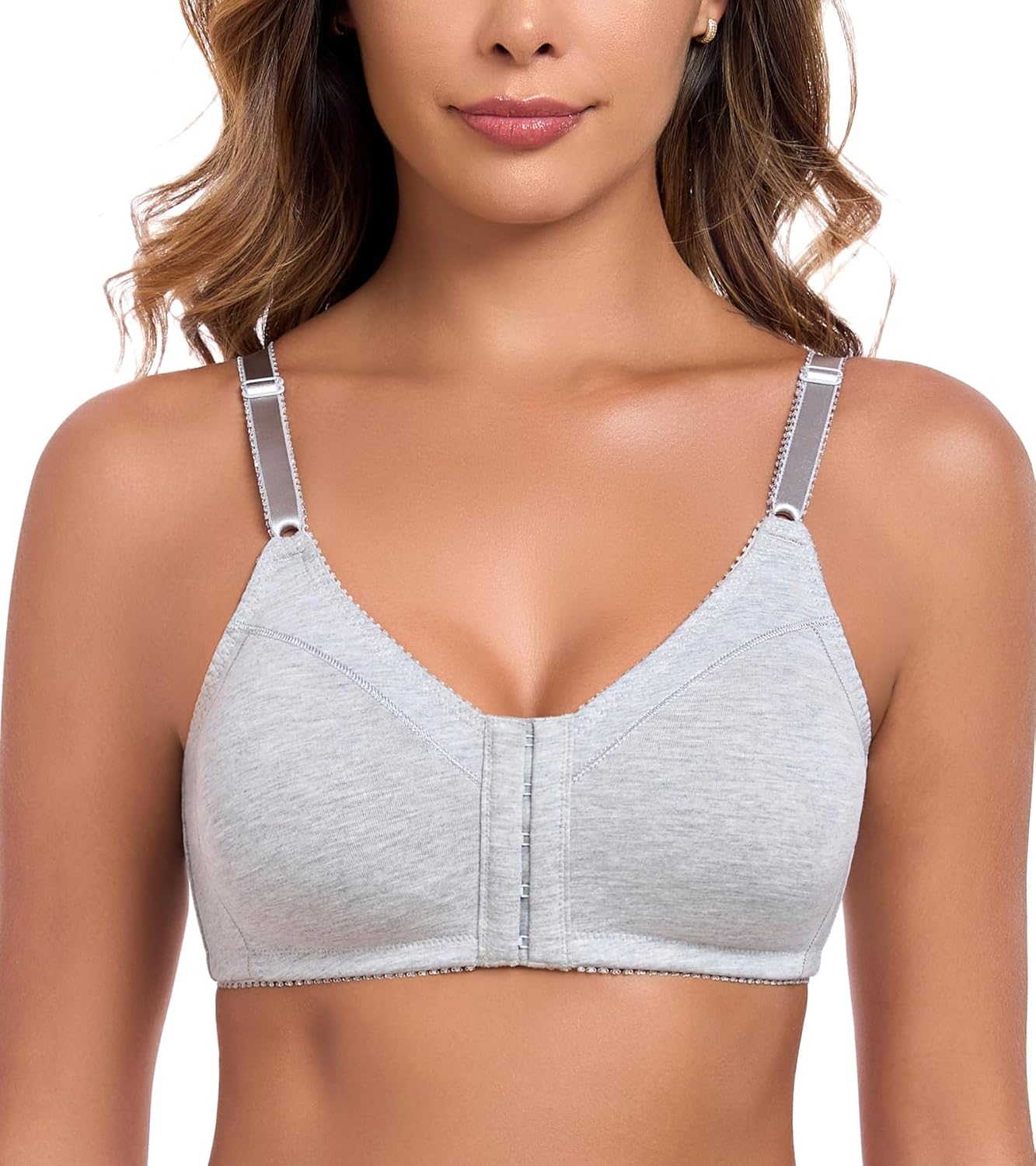 HACI Women's Front Closure Cotton Bra Wirefree Unpadded Full Coverage Everyday Bralette - Image 5