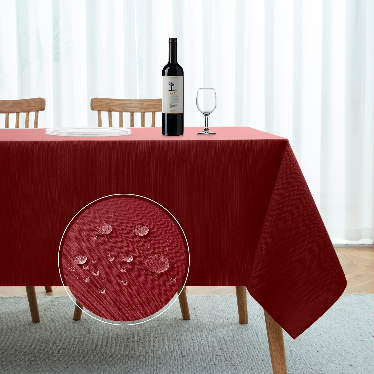 SoftalkerSoftalker Jacquard Rectangle Tablecloth - Geometric Line Pattern Waterproof Damask Table Covers Stain Resistant Washable Polyester Table Cloths for Kitchen, Dining & Parties (60 x 144 inch,Dark Red)