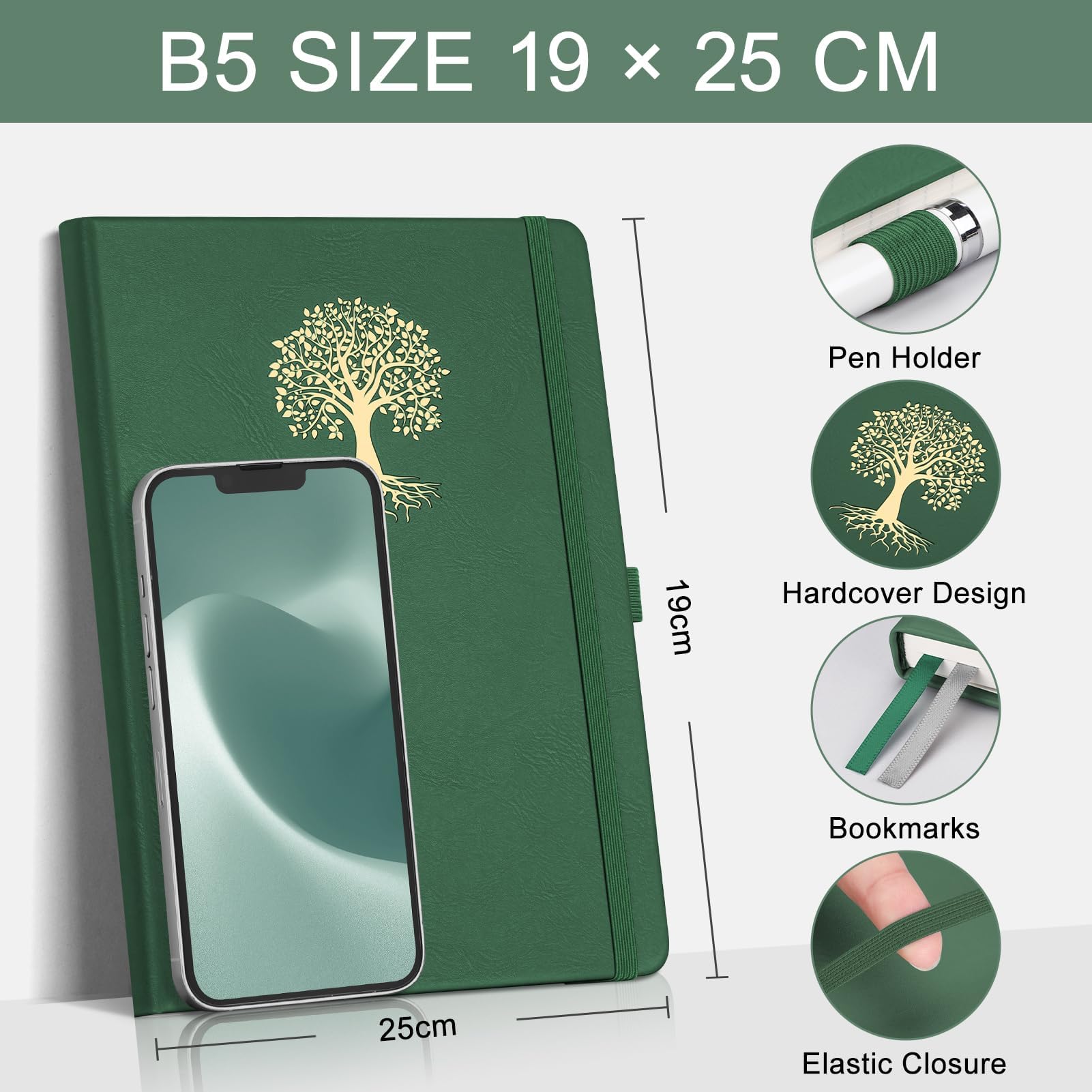 EMSHOI B5 Notebook Lined, 100gsm Hardcover Leather Journal with Sticky Notes - Image 2