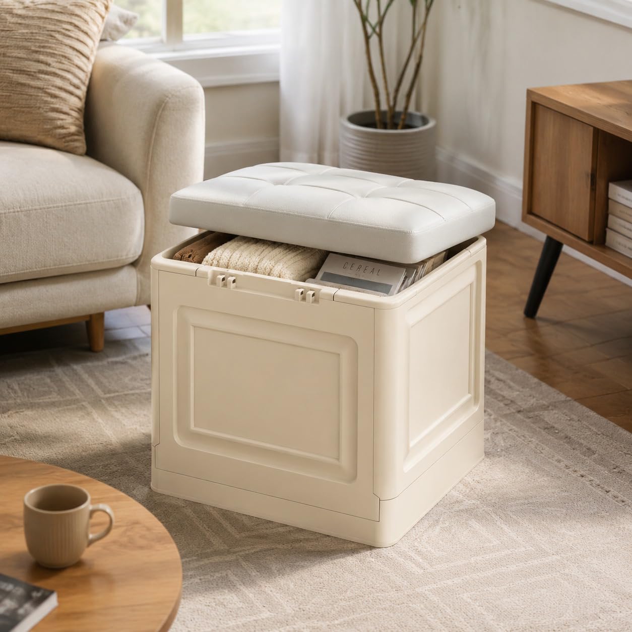Sitzbank mit Stauraum – Aufbewahrungsbox, Sitzbank klappbar, pflegeleicht, Faltbare Aufbewahrungsbox mit Deckel, bis 200 kg belastbar, für Flur, Wohnzimmer, Schlafzimmer (Light Gray, 80cm)