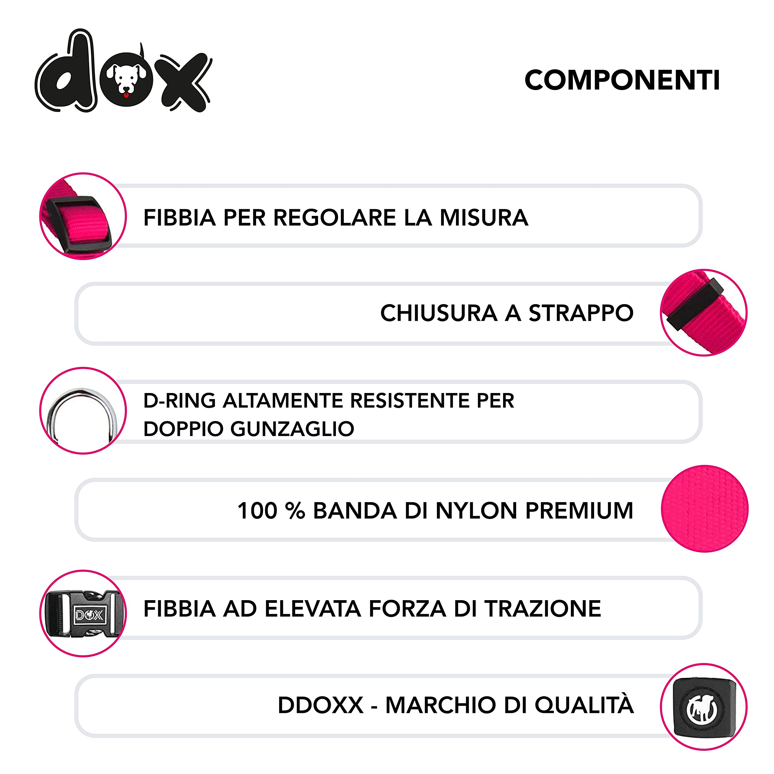 DDOXX Pettorina Cane Step-In Nylon, Regolabile | Tanti Colori e Taglie | Per Cani Piccoli Medi e Grandi | Imbracatura Cani, Gatti, Cuccioli, Gatto Taglia Piccola Media Grande | Rosa Pink, XS