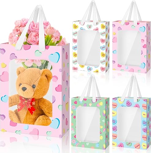 Miniatura 1 de Fuutreo Bolsa de regalo de corazón para el día de San Valentín con ventana transparente y asas, 10 x 7 x 3.15 pulgadas, 12 unidades de corazones