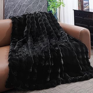 Black Faux Fur Throw Blanket for Couch Bed Fuzzy Plush Fluffy Soft Blank...