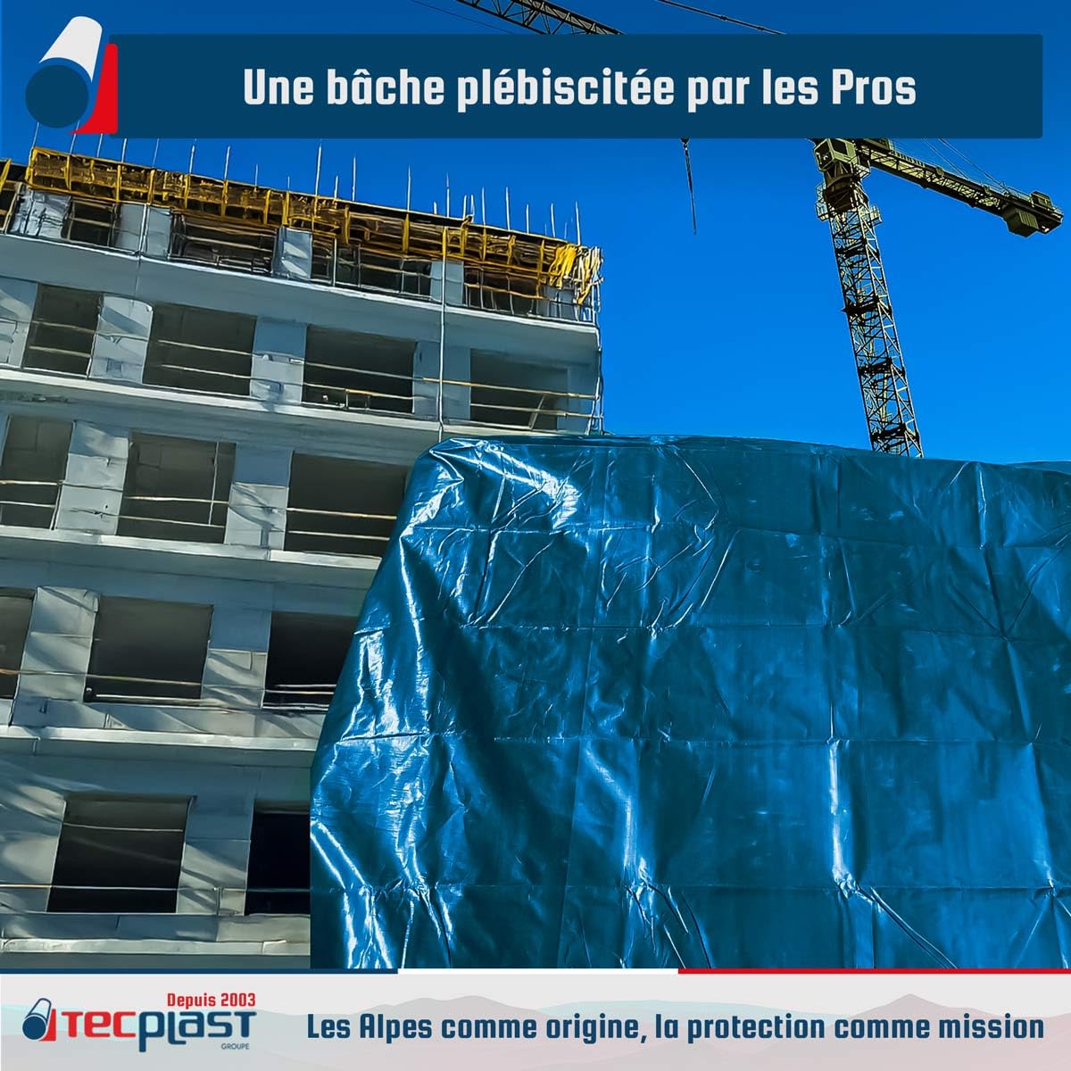 TECPLAST Bâche de Chantier 8x12 m SR150CH Bleue et Verte - Haute Qualité - Bâche de Protection imperméable pour Travaux