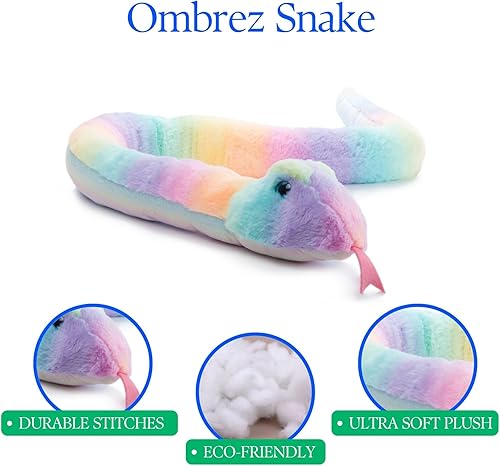 Miniatura 6 de The Petting Zoo Peluche de serpiente de peluche animales del zoológico Ombrez juguete de peluche de serpiente arcoíris de 54 pulgadas