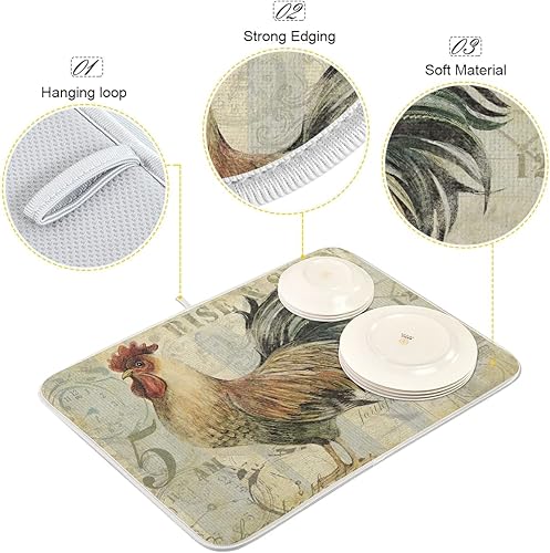 Vista 337 de Daisy On Old - Tapete de secado de platos de madera para encimera de cocina, tapete de secado de madera turquesa de 18 x 24 pulgadas con tapete