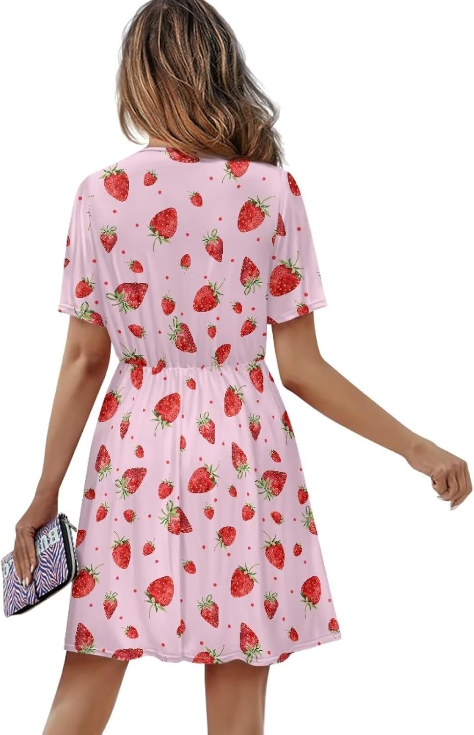 Biyejit Women's Short Sleeved V-Neck Summer Dress Elastic Waist Swing Beach Dresses Aline Flowy Sundress for Daily Wear - Image 2