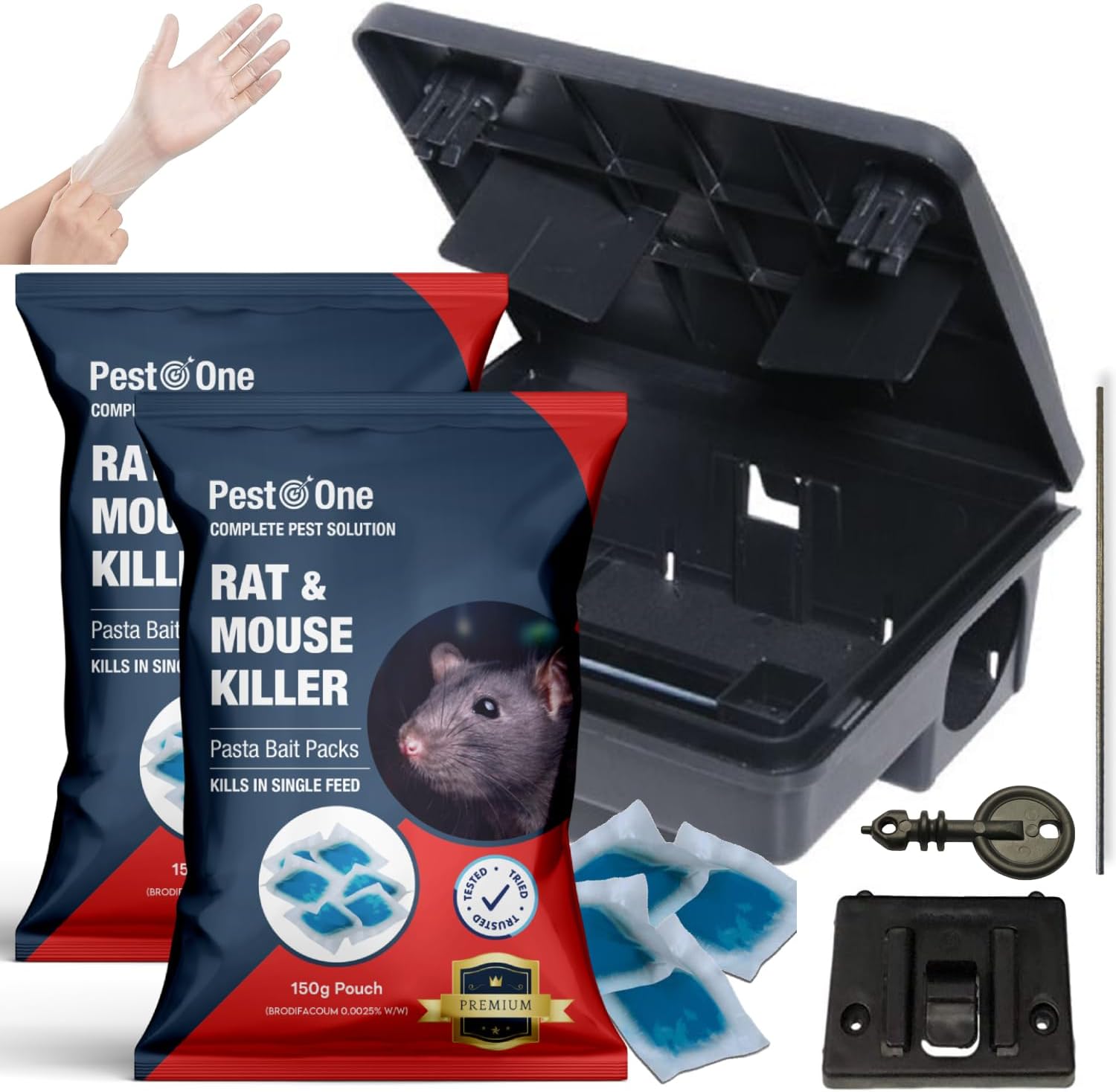 Advanced Professional Rat & Mouse Kits 1 Tampered Proof Bait Station with Single Feed Brodifacoum 300g Pasta Baits