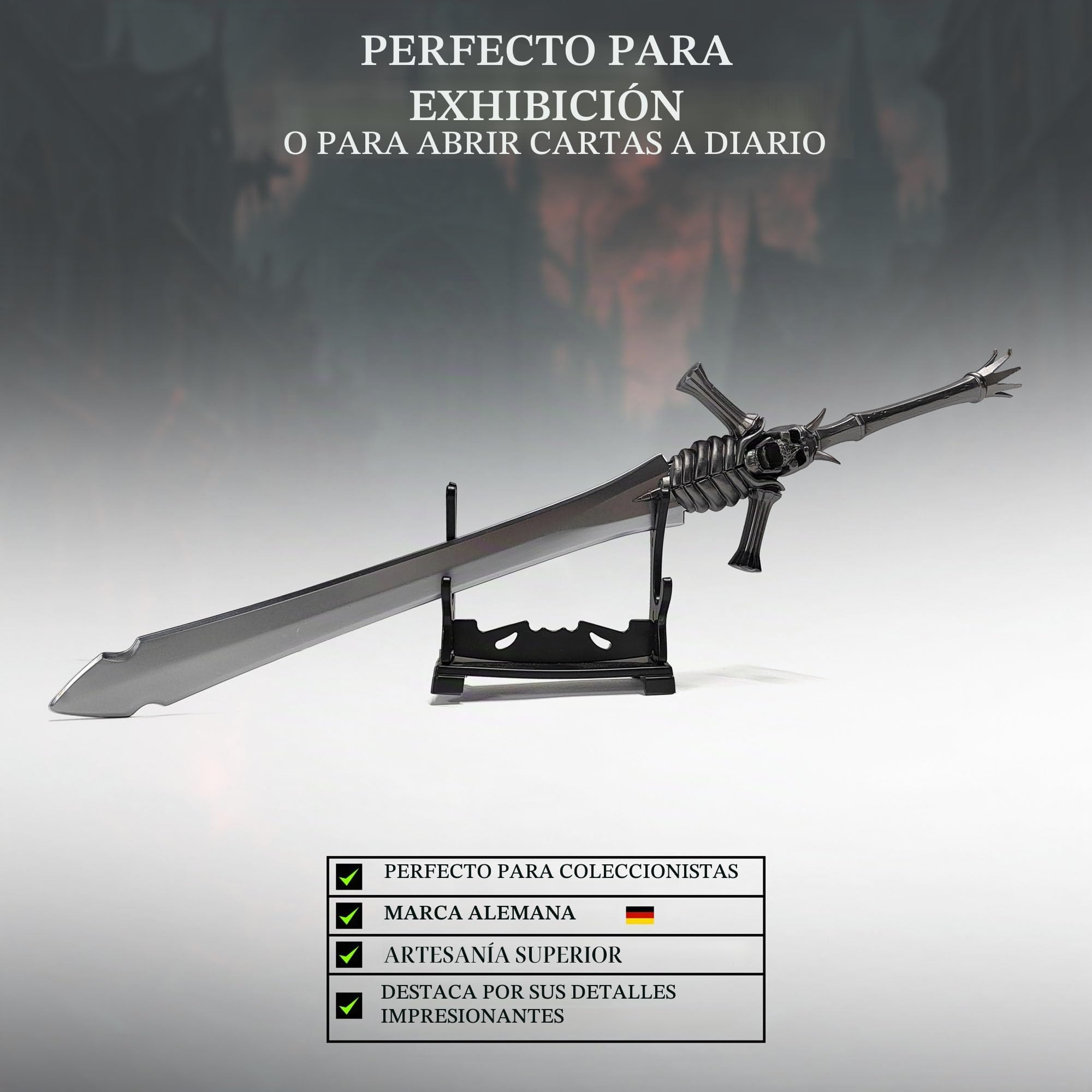 Devil May Cry Dante Espada "Rebelión" Abrecartas XL 30 cm | Réplica de metal de DMC en fundición a presión de zinc | Legado de Sparda Artículo de decoración para juegos | Artículo de colección y
