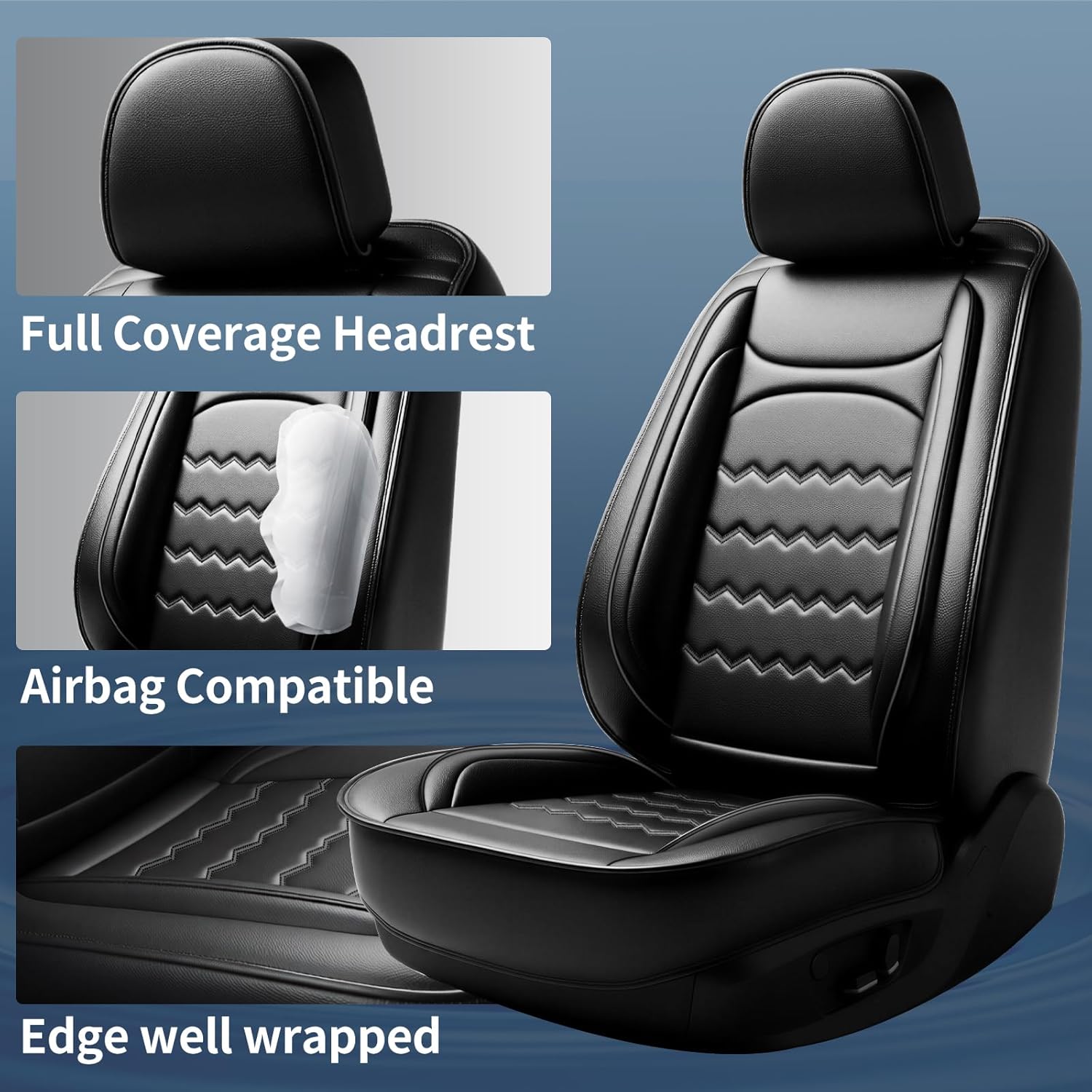 Santa Fe Car Seat Covers Custom Fit for Hyundai Santa Fe 2007-2026, Full Coverage Leather Waterproof Breathable Seat Covers, Automotive Seat Protectors, Airbag Compatible(2 Front Seats, Black)