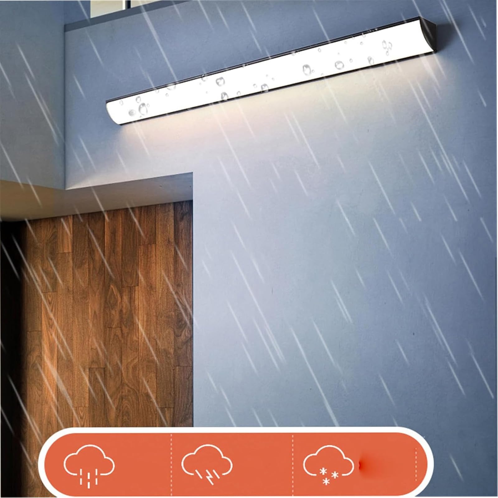 Nowoczesna prostokątna lampa ścienna IP65, wodoodporna lampa ścienna z czujnikiem ruchu, długa taśma świetlna, do patio, salonu, podwórza i ogrodu, oświetlenie wewnętrzne (120 cm, ciepłe światło)