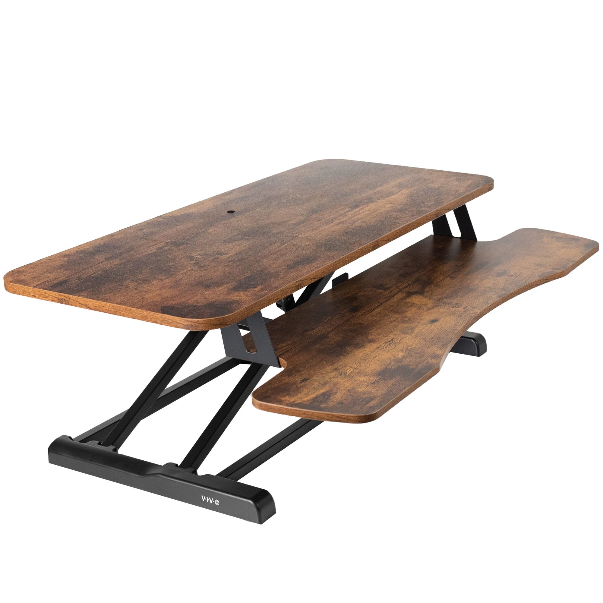 VIVO 91 cm Desk Converter, K Series, Height Adjustable Sit to Stand Riser, Dual Monitor and Laptop Workstation with Wide Keyboard Tray, Rustic Vintage Brown Top, Black Frame, DESK-V036KN — image 1