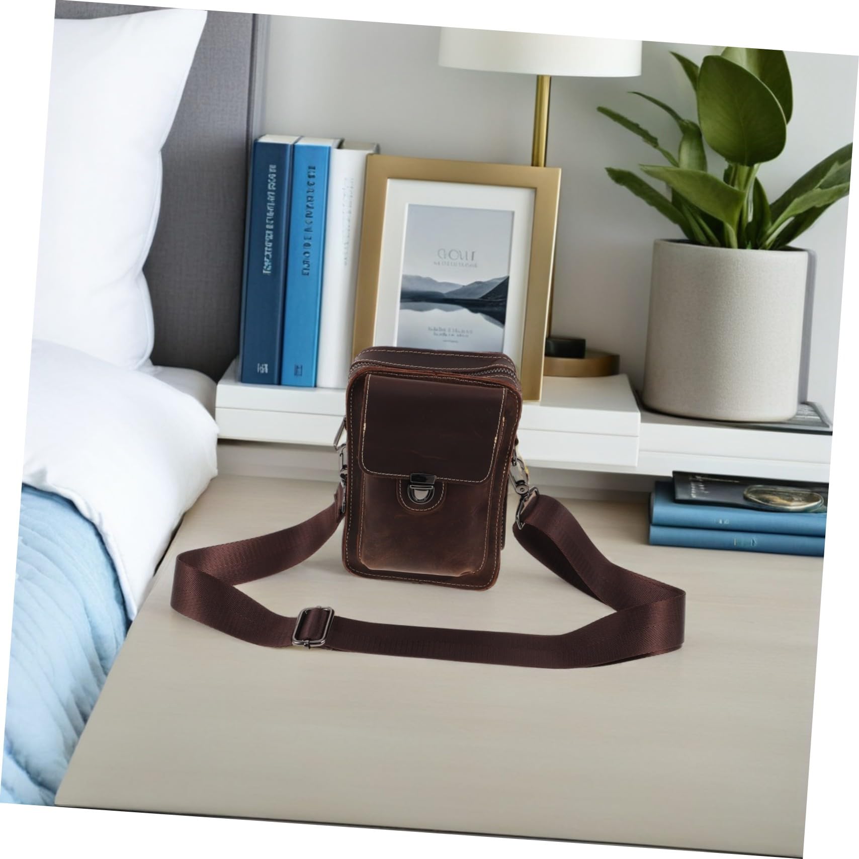 Healvian Skórzana Torba Telefon Crossbody Mężczyzn i Kobiet z Regulowanym Paskiem Elegancka Brązowa Torebka Ramię Co Dzień Podróże i Casualowe Wyjścia